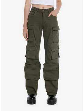 Olive Green Multi-Pocket Girls Cargo Pants, , hi-res