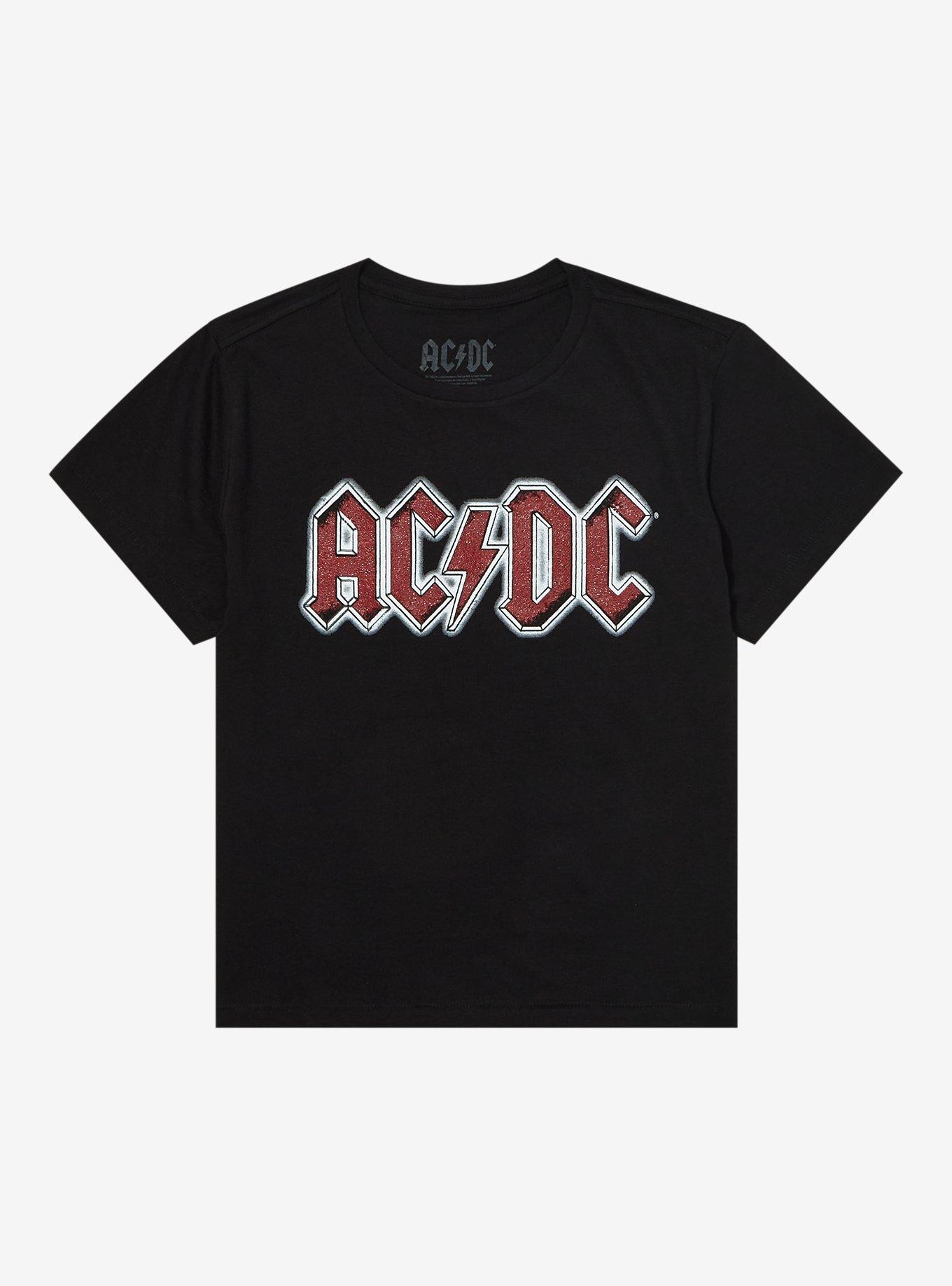 AC/DC Glitter Logo Crop Girls T-Shirt, BLACK, hi-res