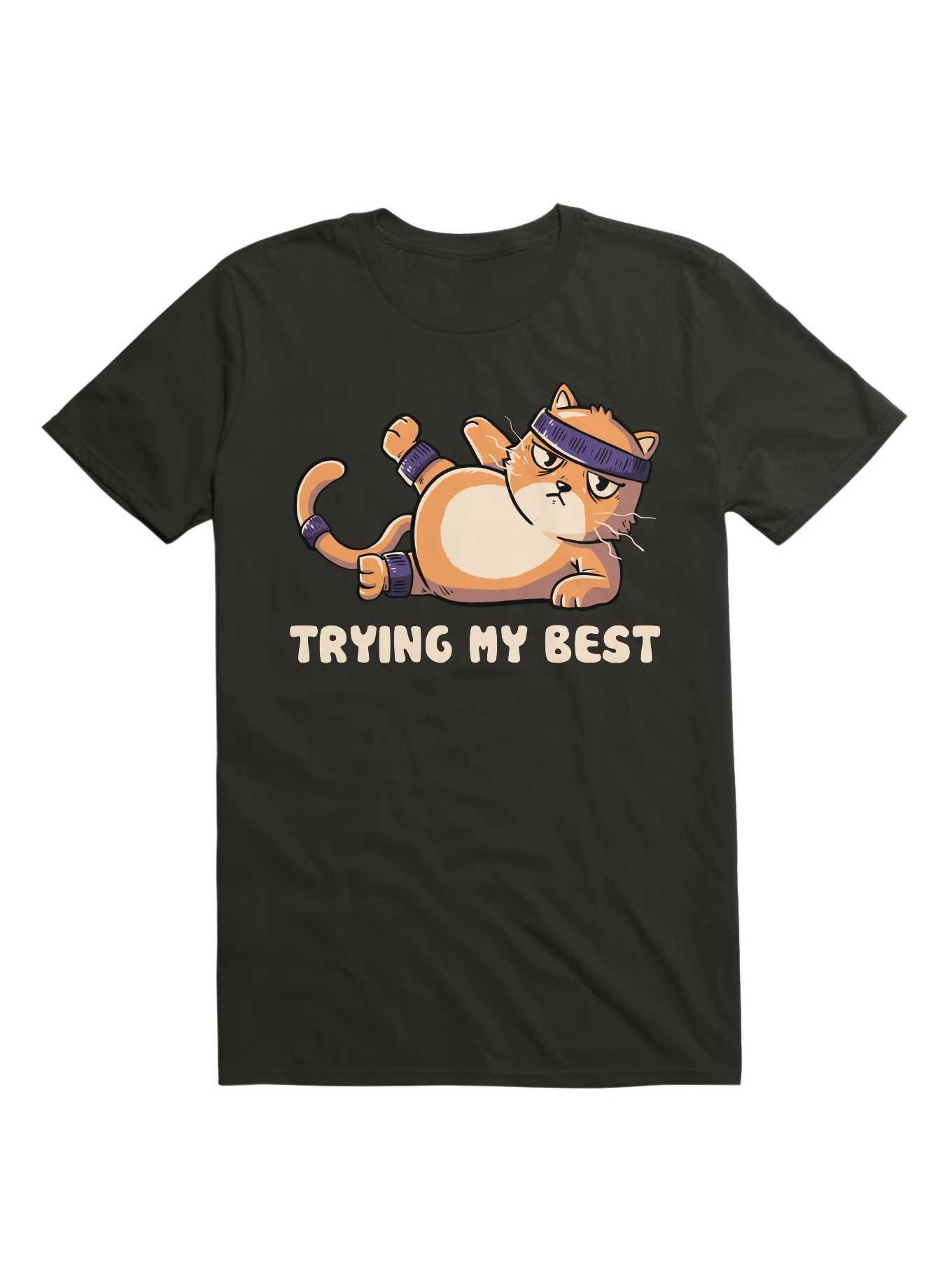 Trying My Best Gym Cat T-Shirt, BLACK, hi-res