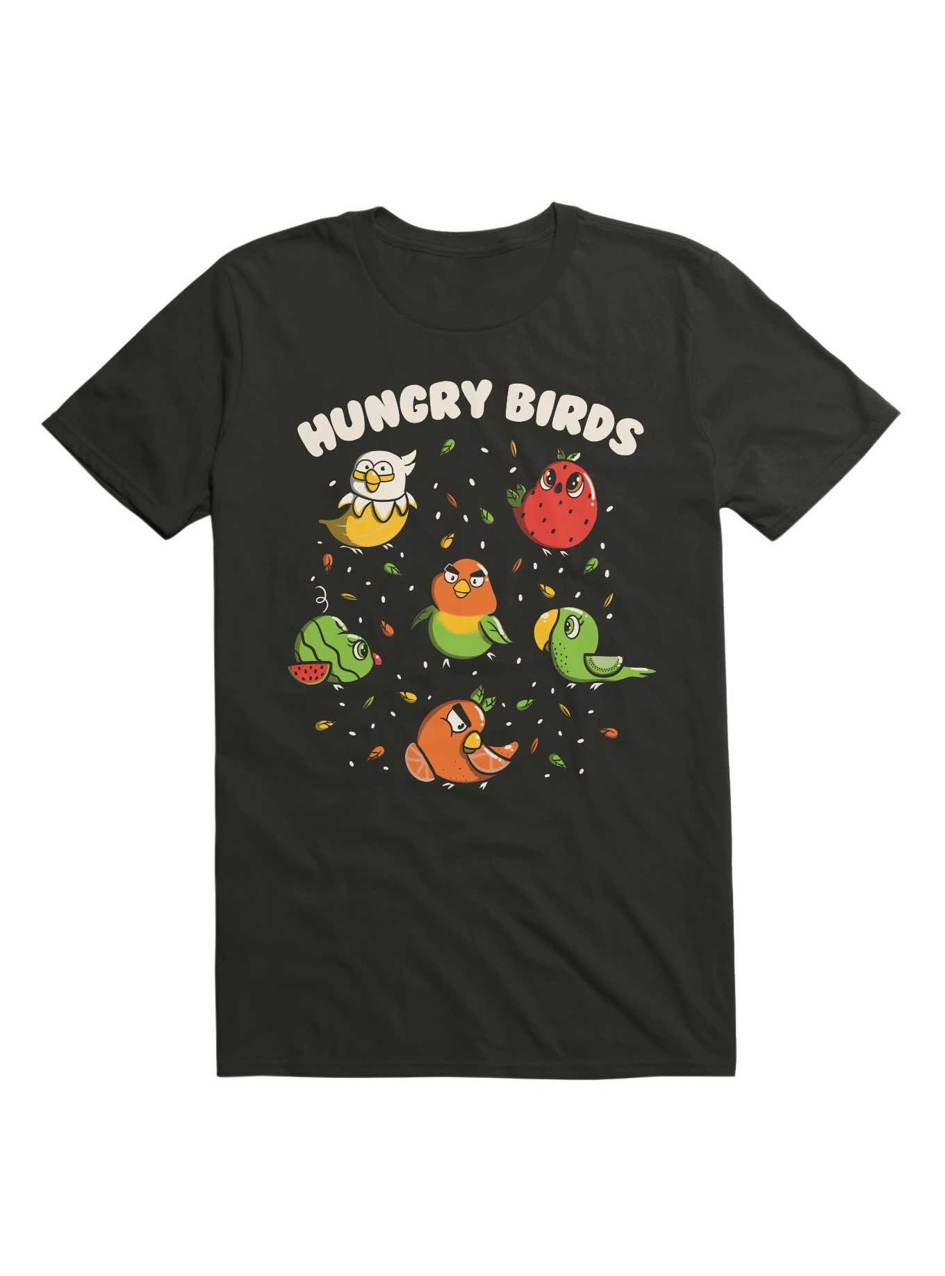 Hungry Birds Fruit Parrots T-Shirt, BLACK, hi-res