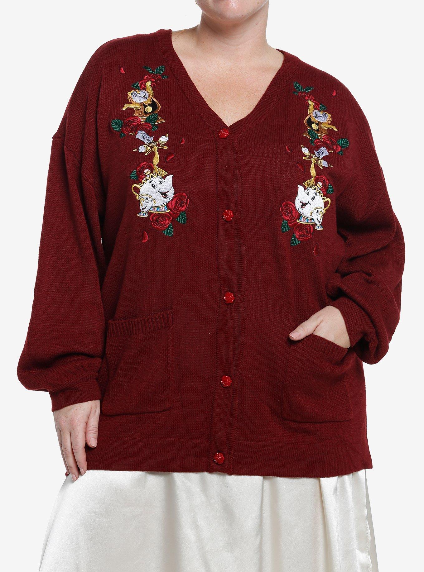 Her Universe Disney Beauty And The Beast Enchanted Objects Cardigan Plus Size, BRICK, hi-res