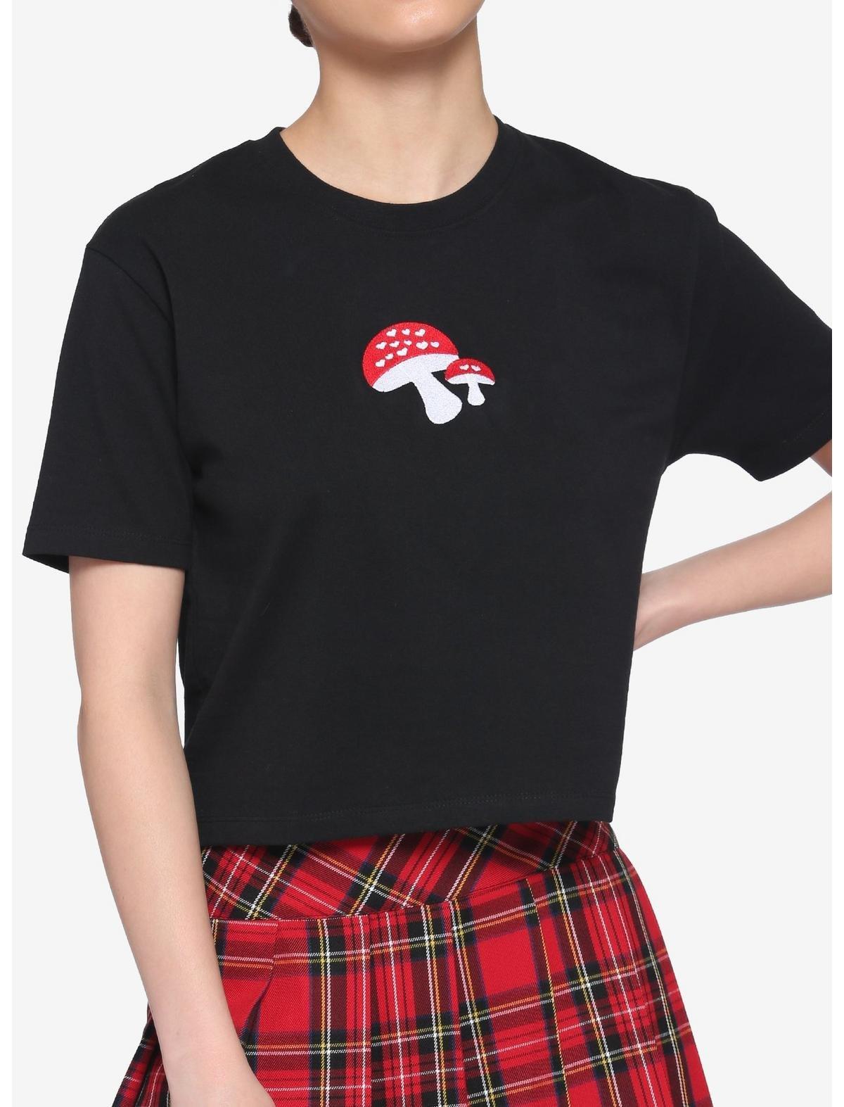 Embroidered Mushroom Girls Boxy Crop T-Shirt, , hi-res