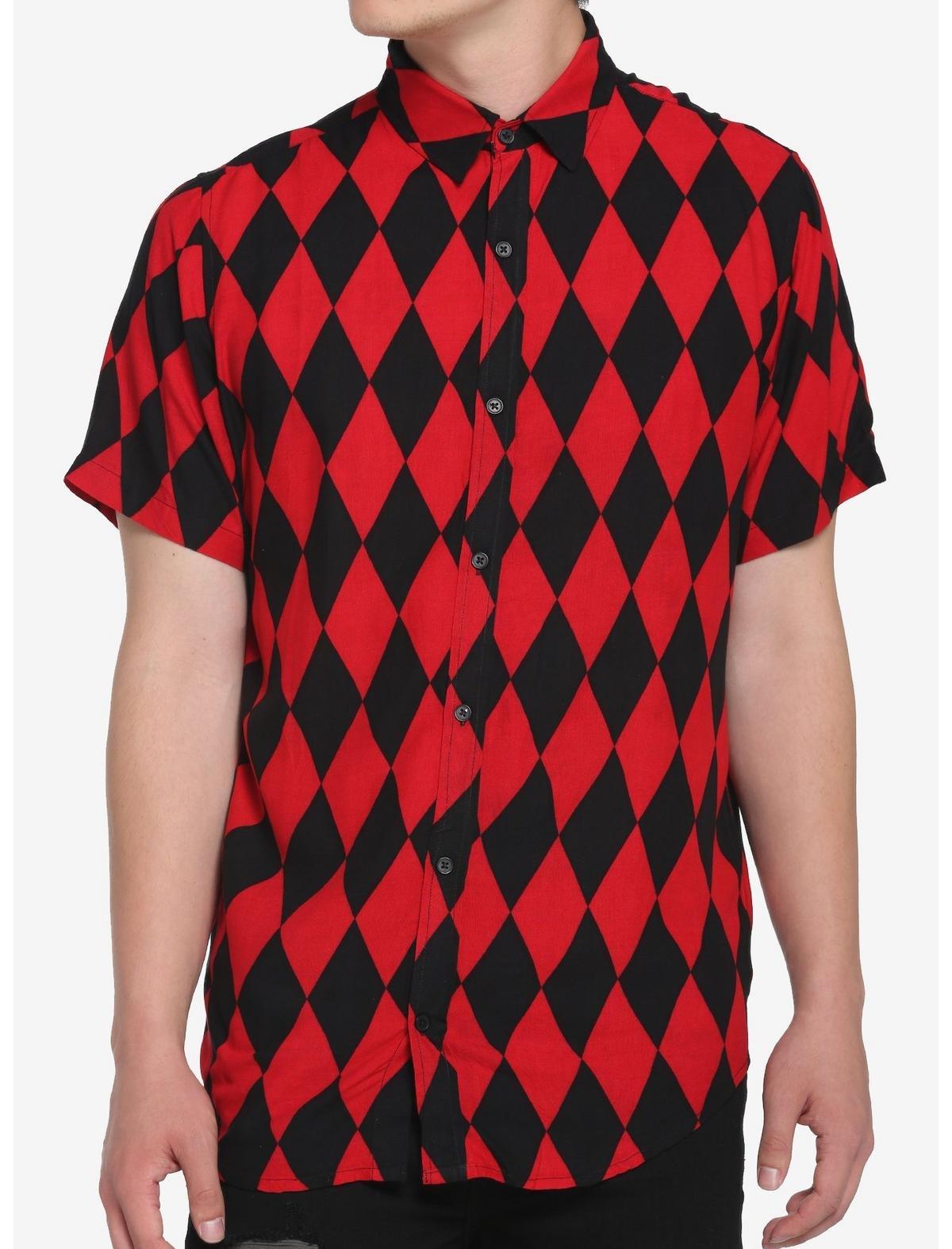 Black & Red Diamond Woven Button-Up, BLACK  RED, hi-res