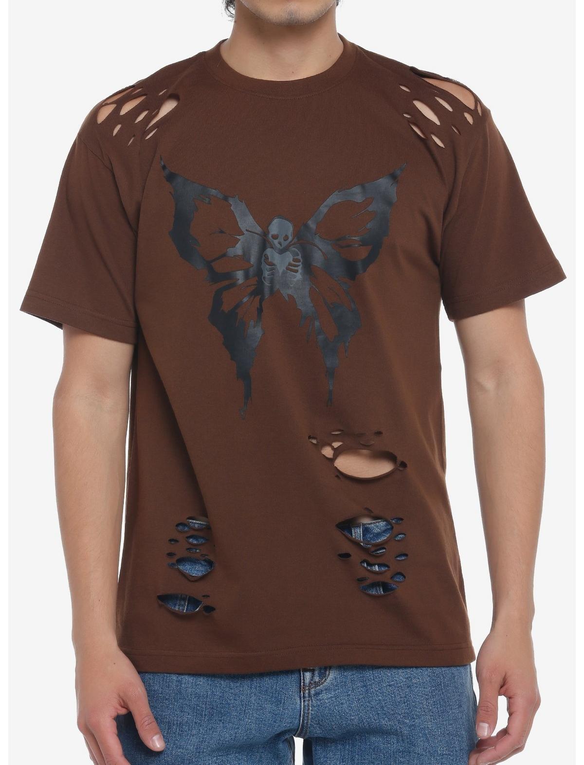 Grunge Butterfly Skull Distressed T-Shirt, , hi-res