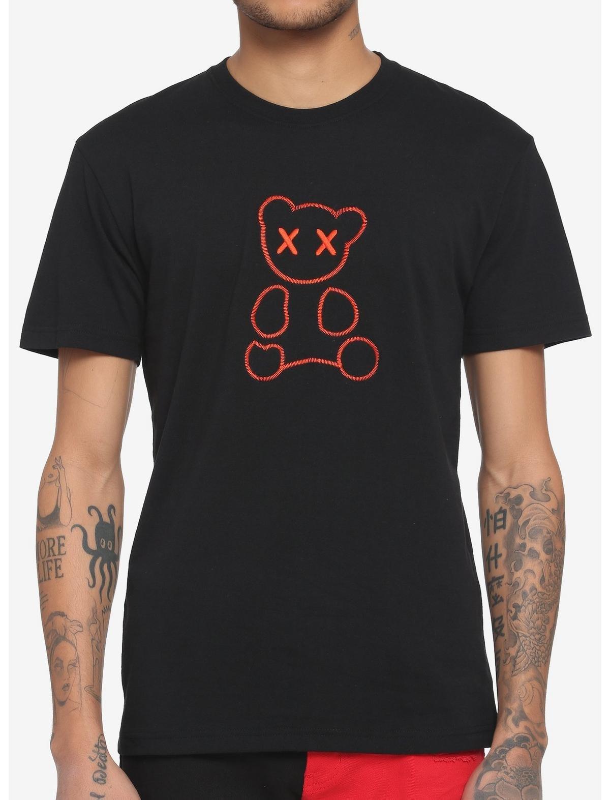 Black Embroidered Teddy Bear T-Shirt, BLACK, hi-res