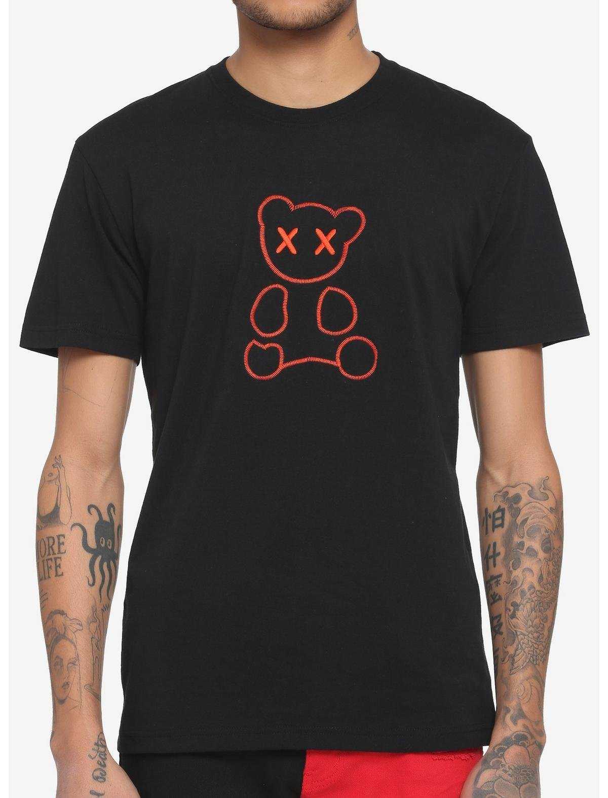 Black Embroidered Teddy Bear T-Shirt, , hi-res