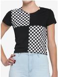 Black & White Checkered Color-Block Girls Baby T-Shirt, BLACK-WHITE, hi-res