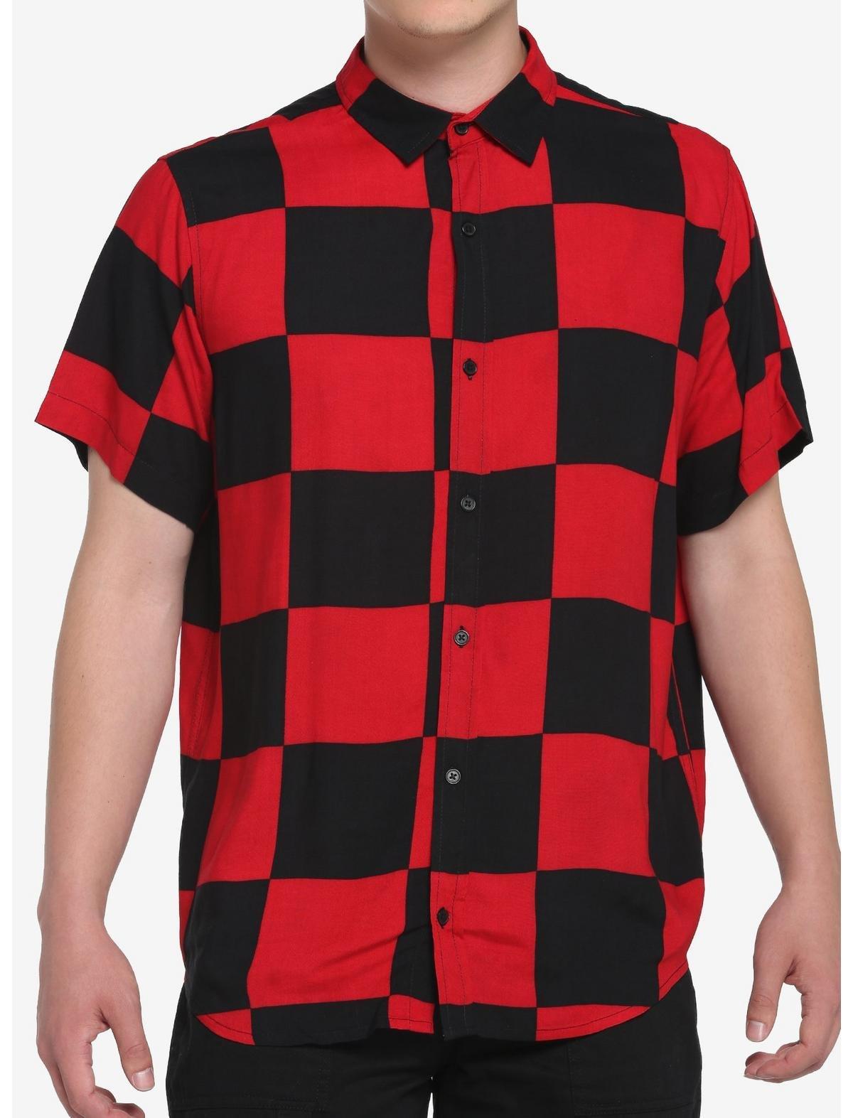 Black & Red Checkered Woven Button-Up, RED  BLACK, hi-res