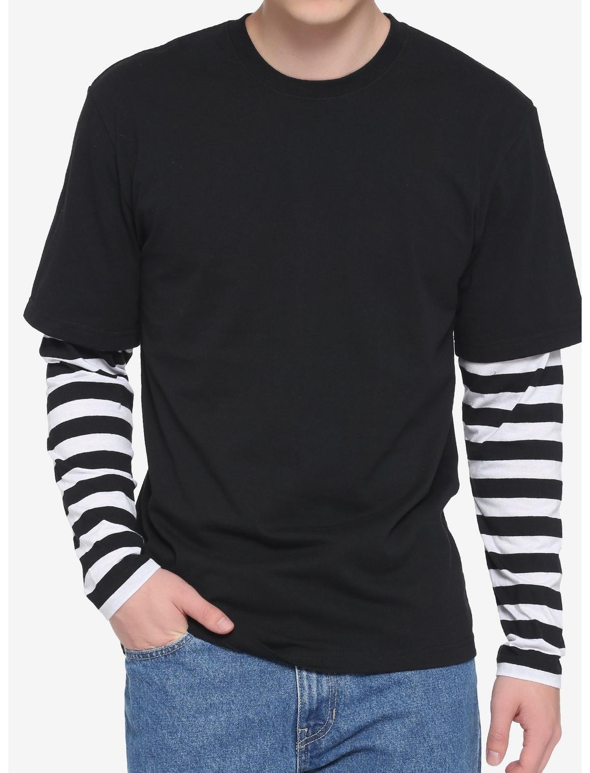 Black White Stripe Twofer Long Sleeve T Shirt Hot Topic