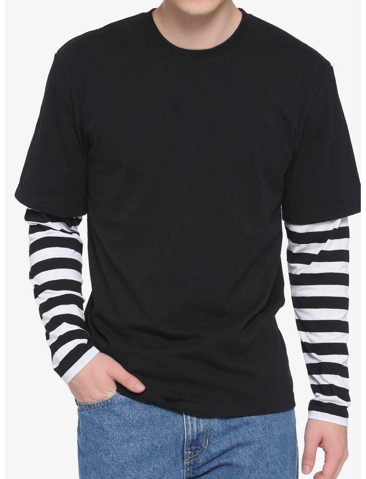 Black and white striped best sale full sleeve t shirt