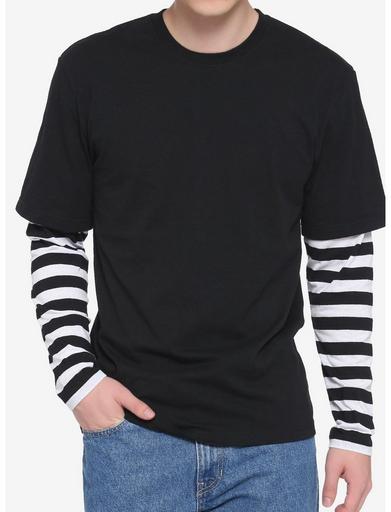 Black & White Stripe Twofer Long-Sleeve T-Shirt | Hot Topic