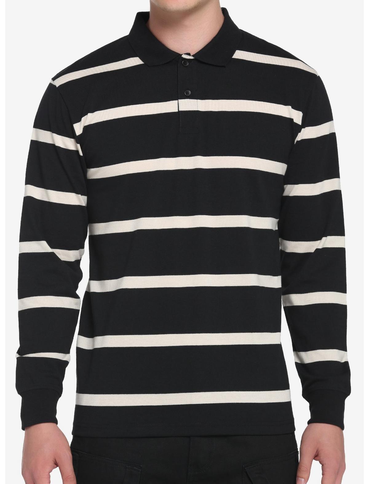 Black & Tan Stripe Long-Sleeve Polo Shirt, , hi-res