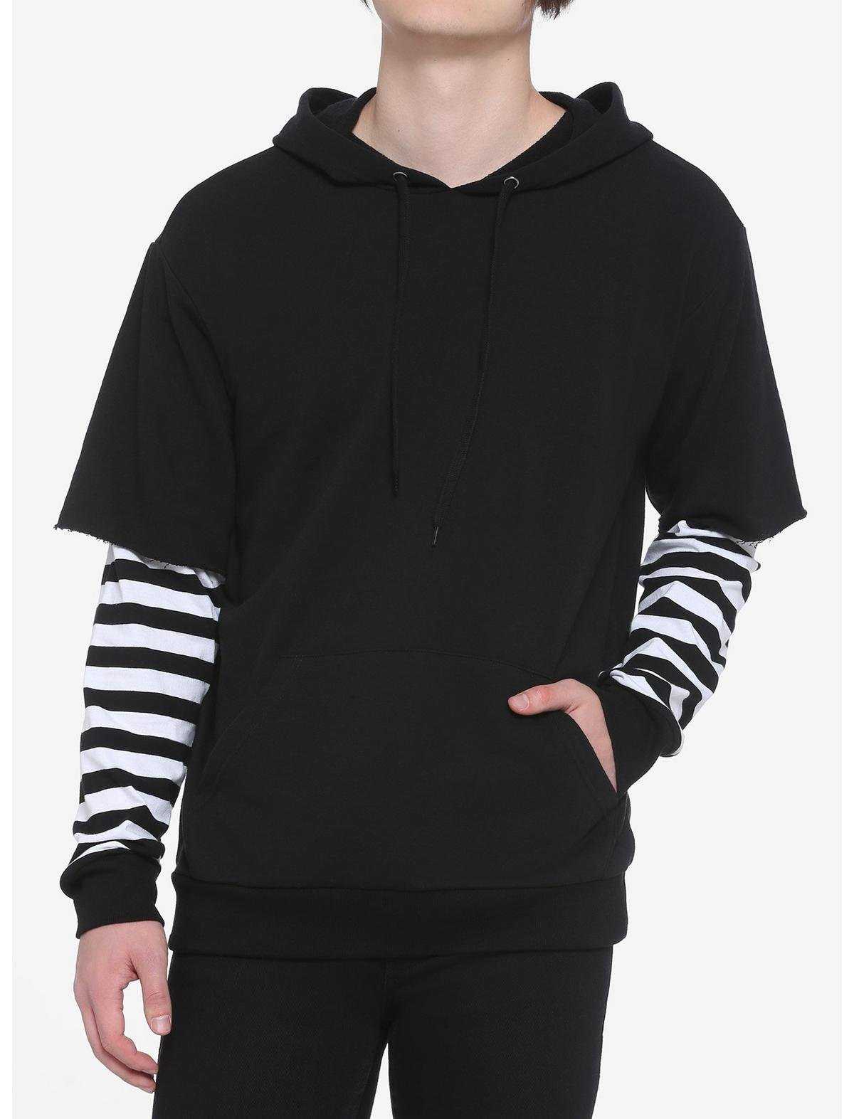 Black & White Stripe Twofer Hoodie, , hi-res