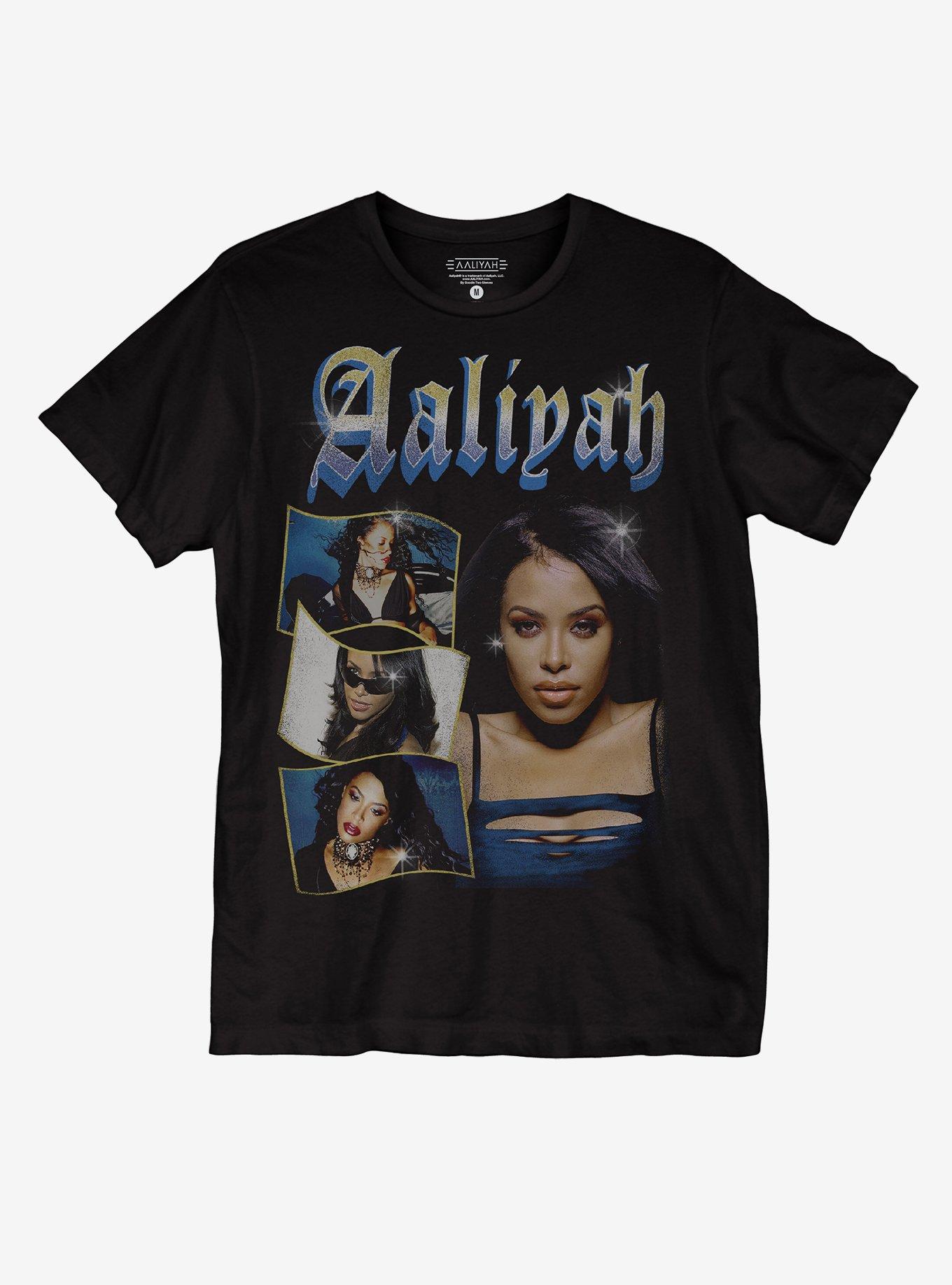 Aaliyah Glitter Collage Boyfriend Fit Girls T-Shirt, BLACK, hi-res