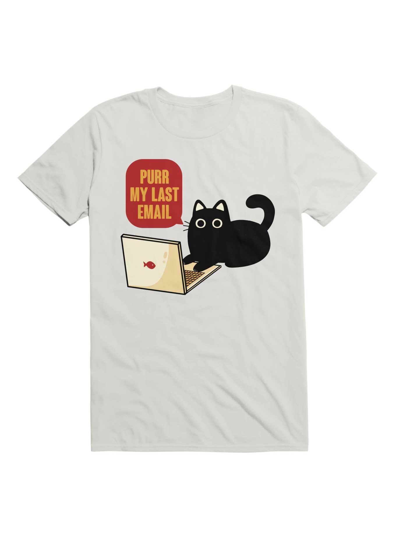 Purr My Last Email Black Cat T-Shirt, WHITE, hi-res