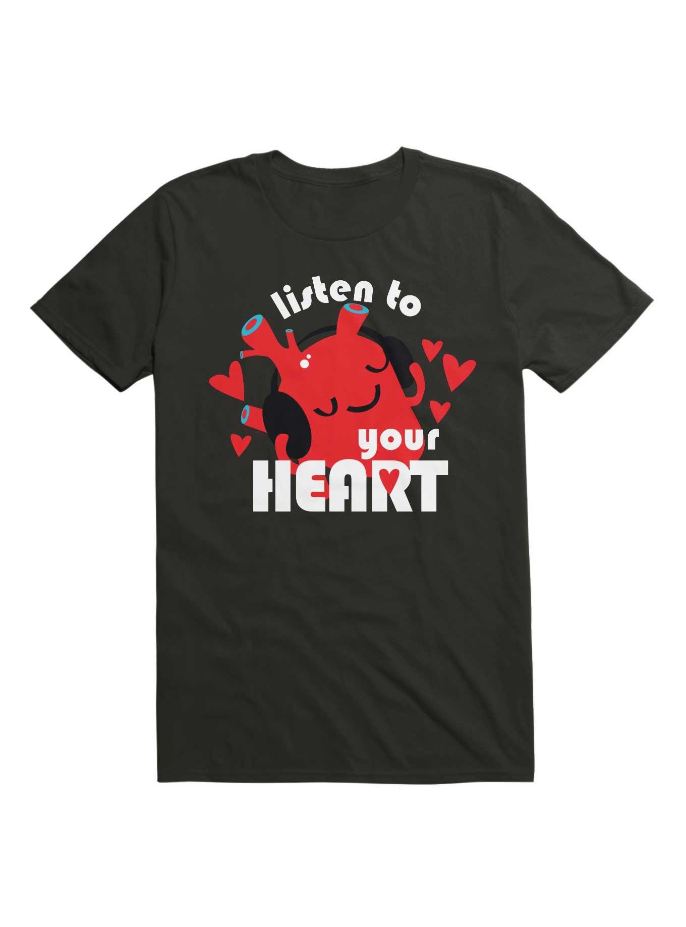 Listen to Your Heart - Cute Anatomical Heart for Surgery Disease Cardiology T-Shirt, BLACK, hi-res