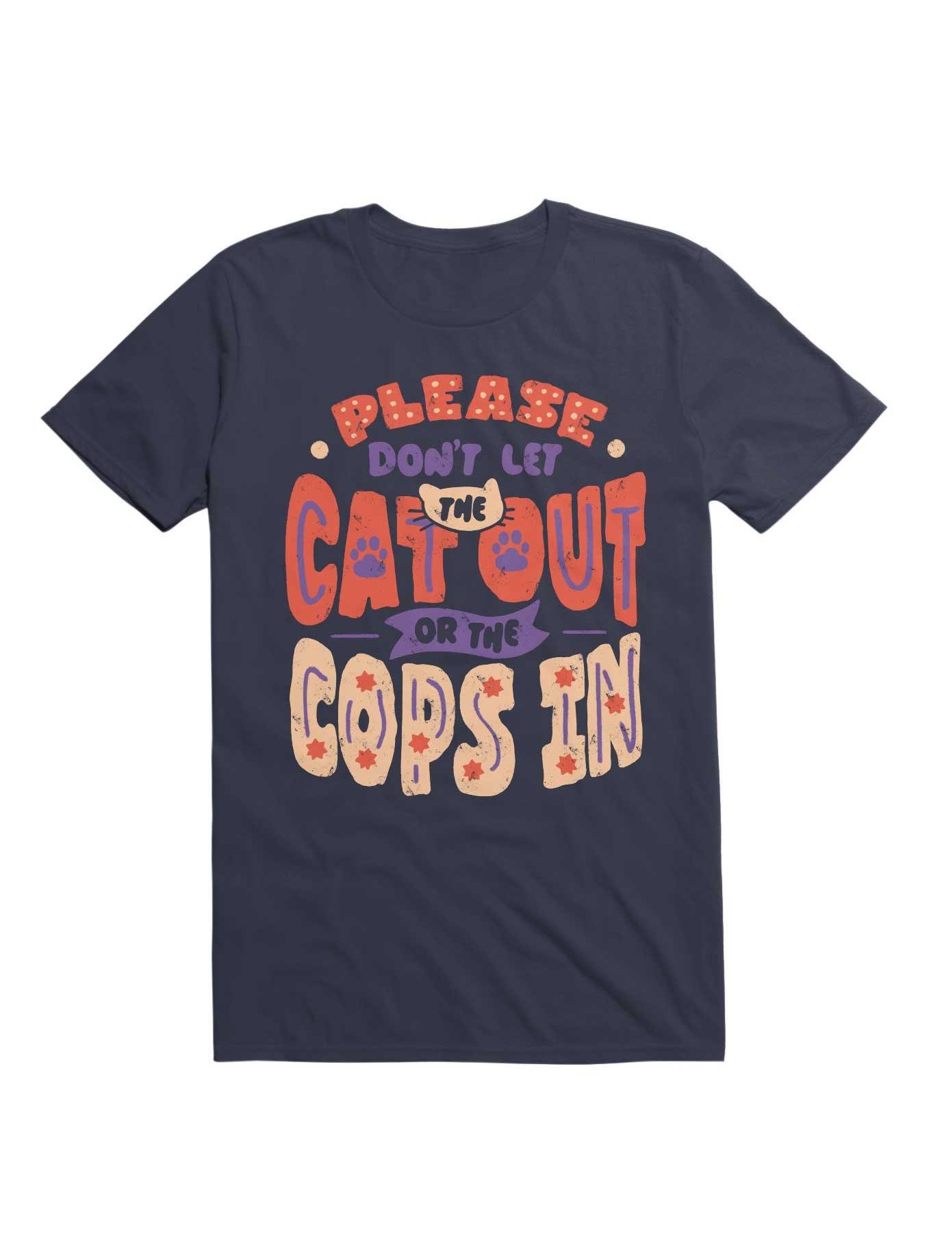 Please Don't Let The Cat Out Or The Cops In T-Shirt, NAVY, hi-res
