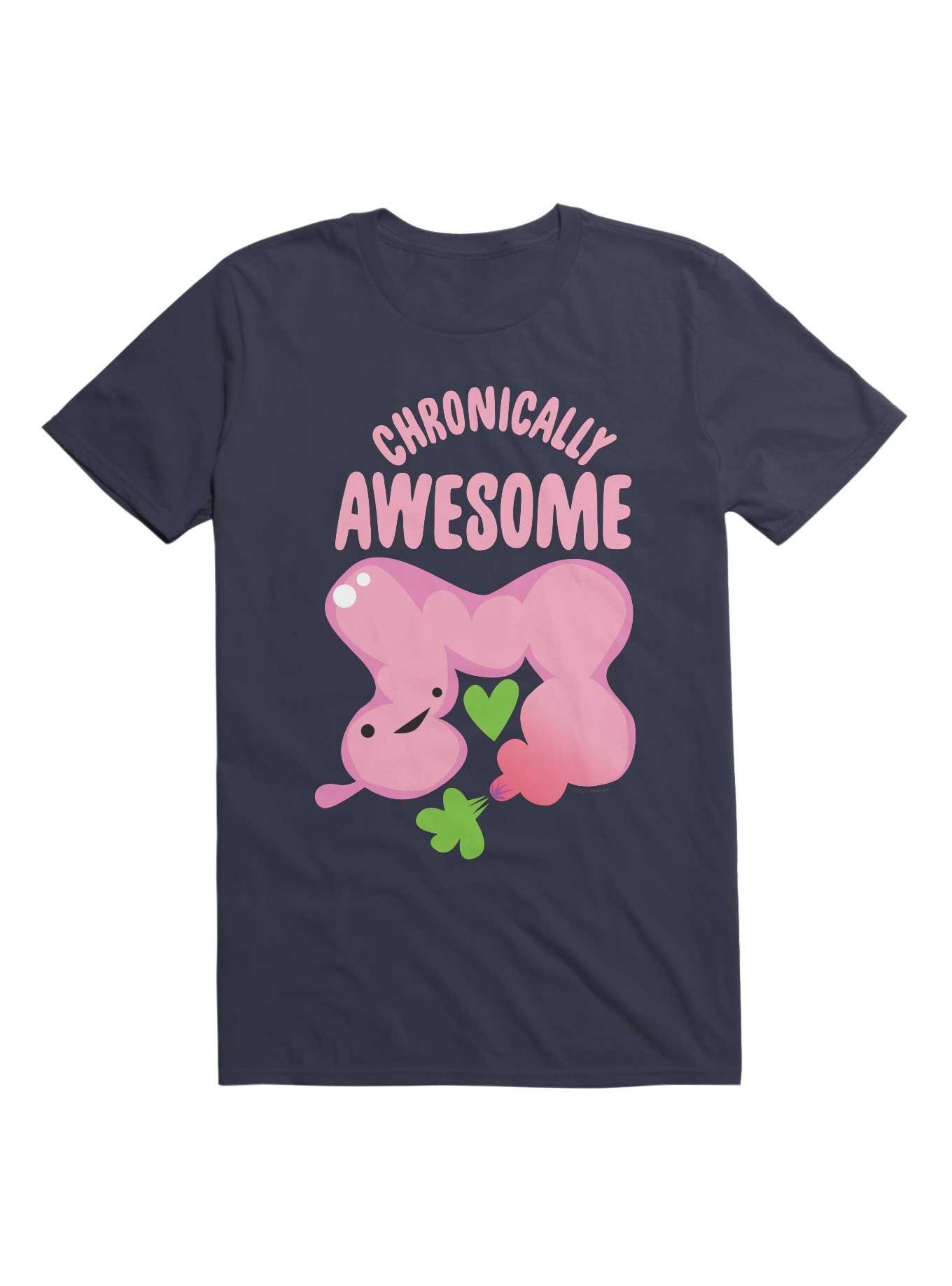 Chronically Awesome - Cute Colon Shirt for IBS Colitis Crohn's Chronic Disease Warrior T-Shirt, NAVY, hi-res