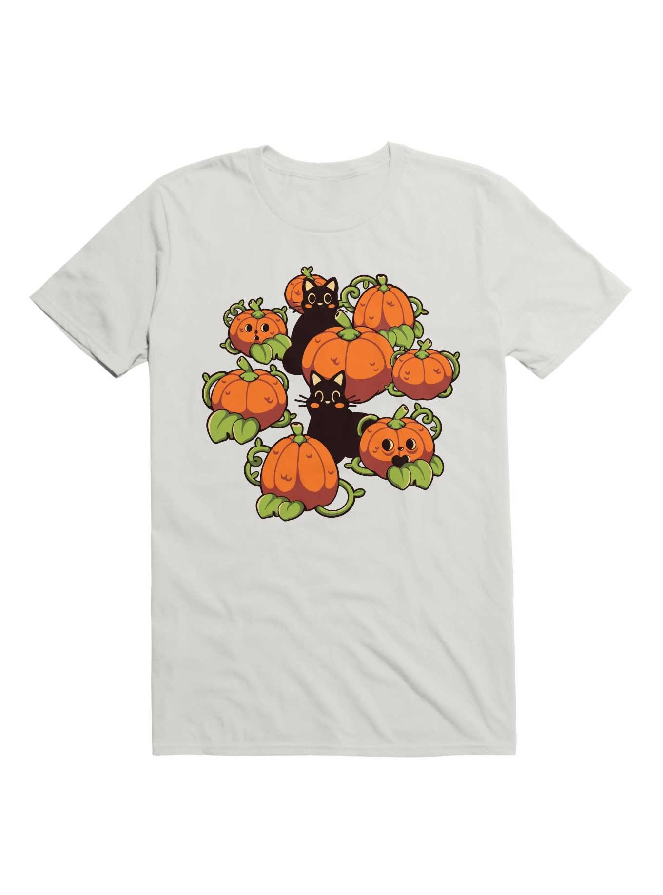 Cats And Pumpkins Kawaii Halloween T-Shirt, WHITE, hi-res
