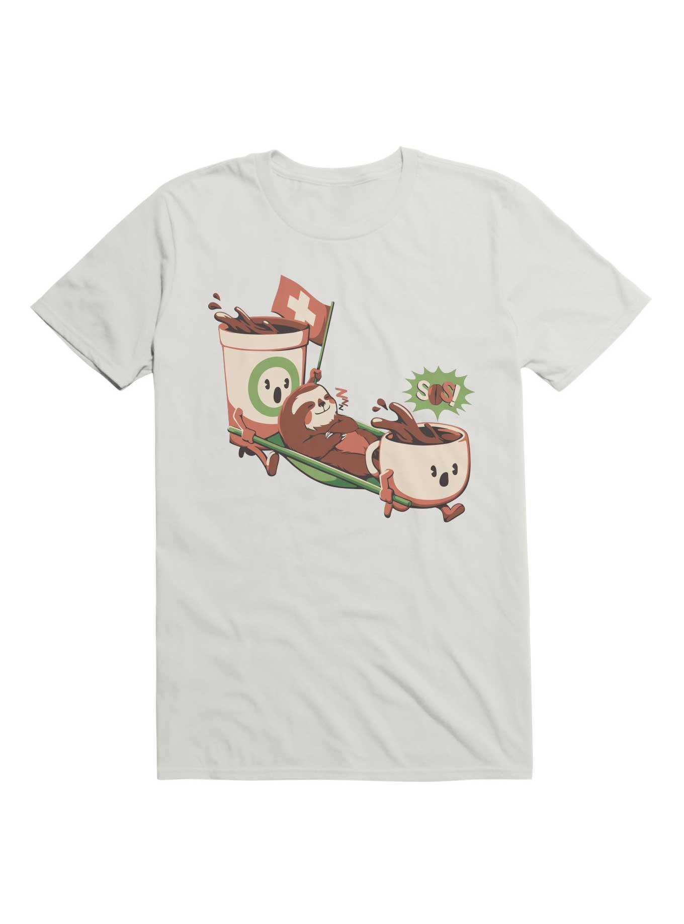 Coffee Rescue Monday Caffeine Sloth T-Shirt, WHITE, hi-res
