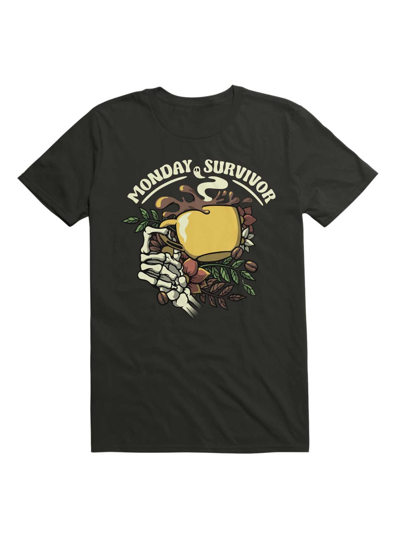 Monday Survivor Skeleton Hand Coffee T-Shirt, , hi-res