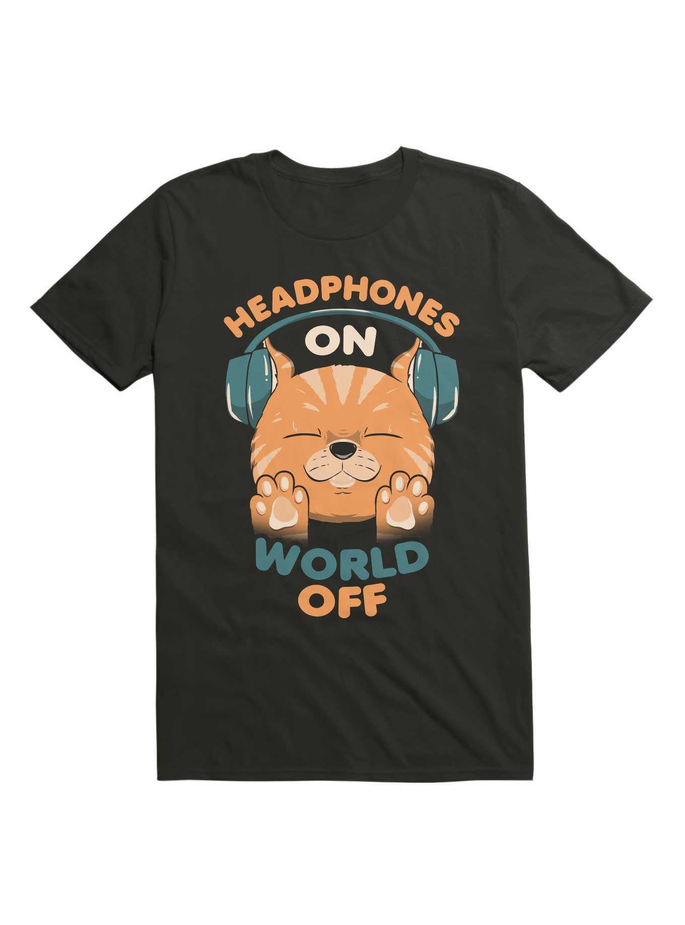 Music Cat Headphones On World Off T-Shirt, , hi-res