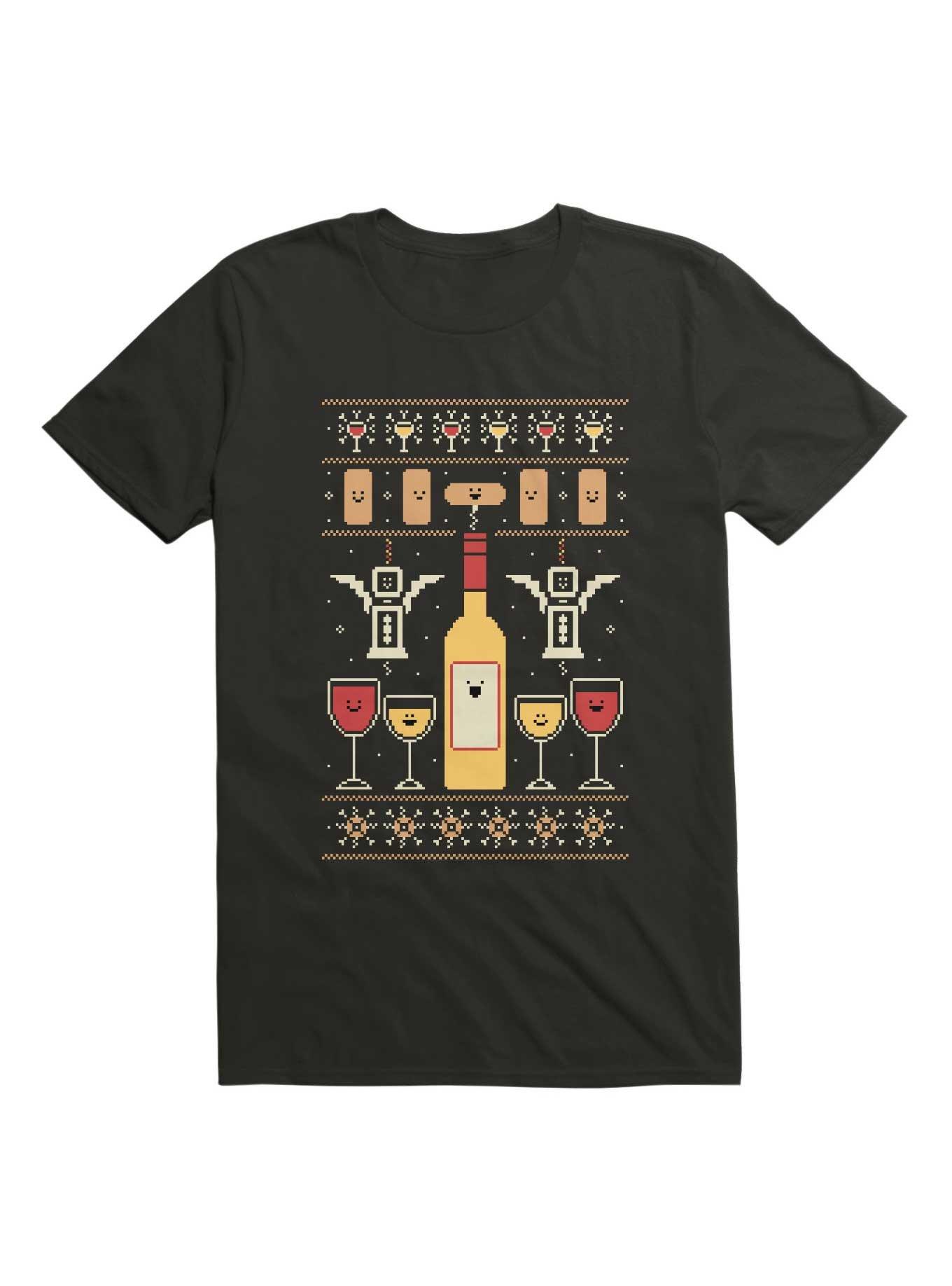 Wine Christmas Ugly Sweater Pattern T-Shirt