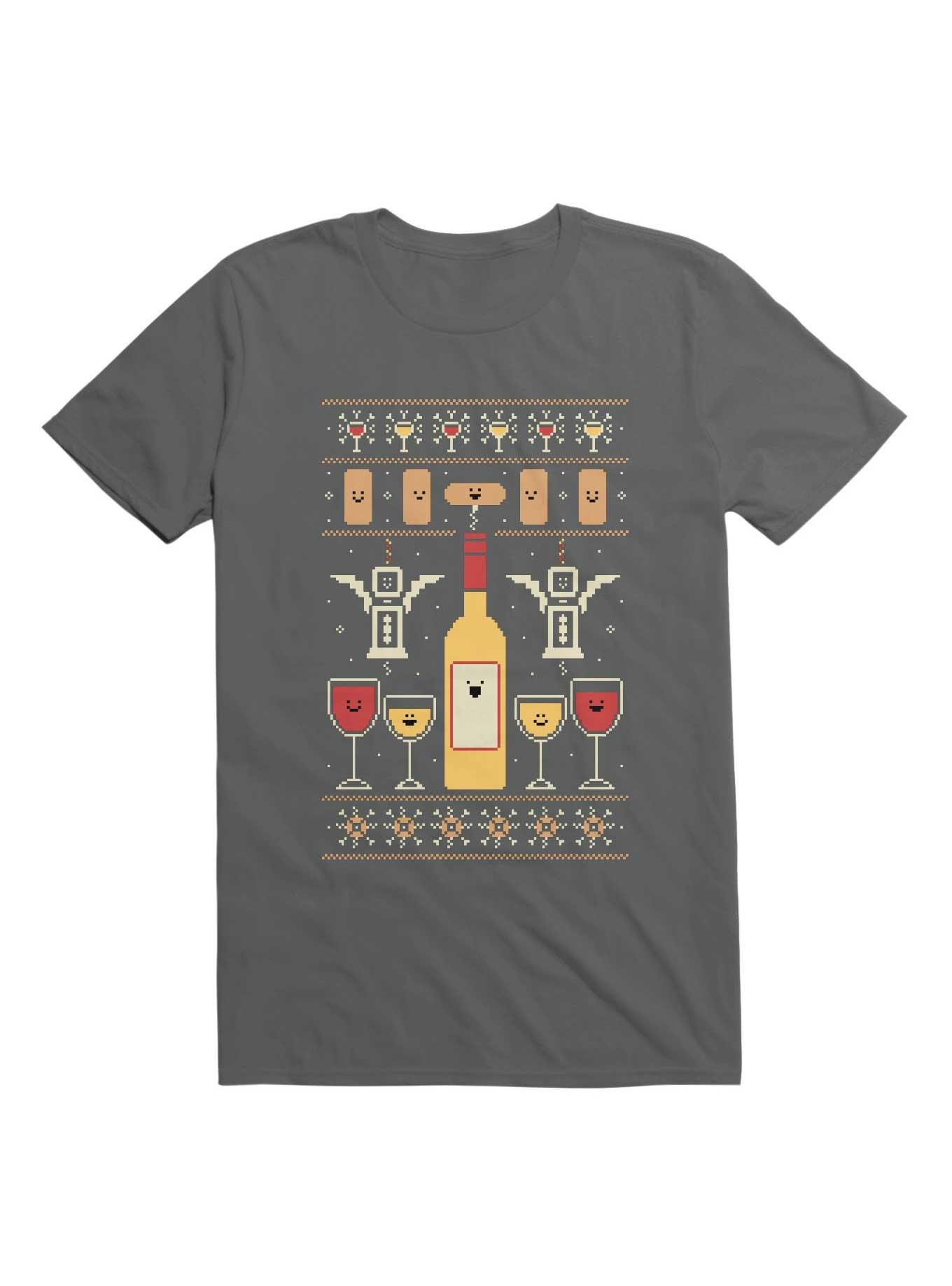 Wine Christmas Ugly Sweater Pattern T-Shirt, , hi-res