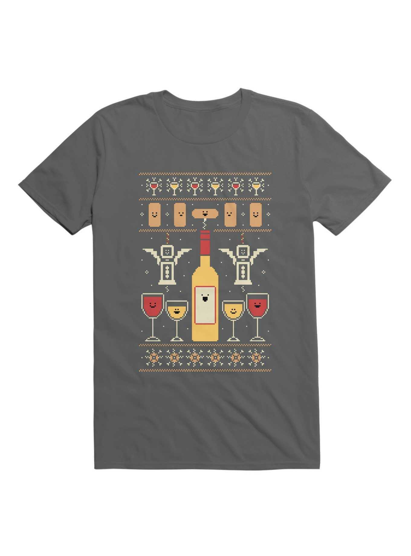 Wine Christmas Ugly Sweater Pattern T-Shirt, , hi-res