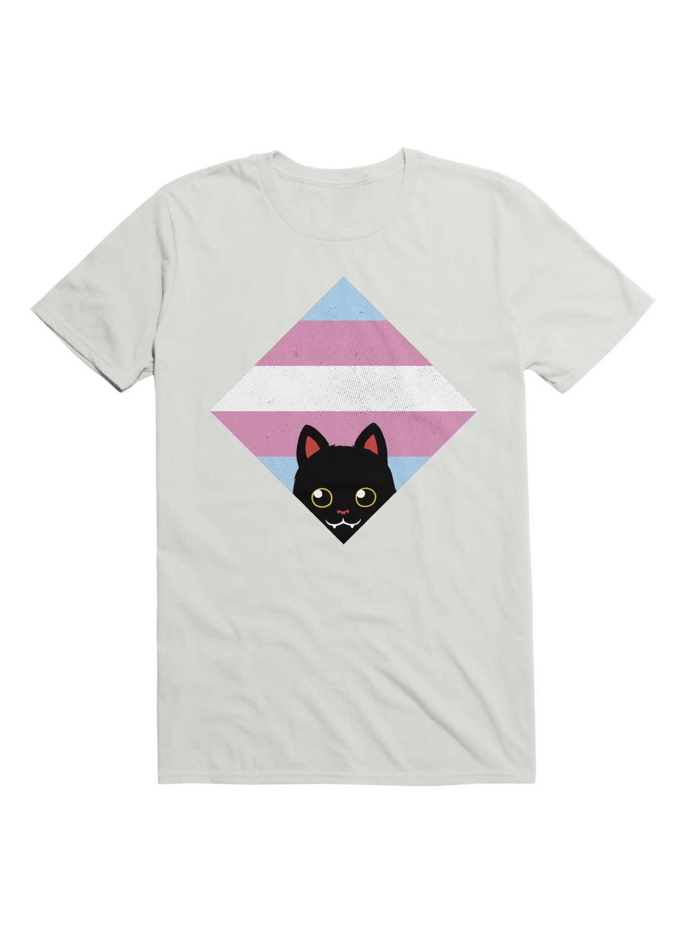 Peeking Cat Trans Square Flag T-Shirt, WHITE, hi-res