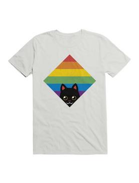 Peeking Cat Rainbow Pride Square Flag T-Shirt, , hi-res