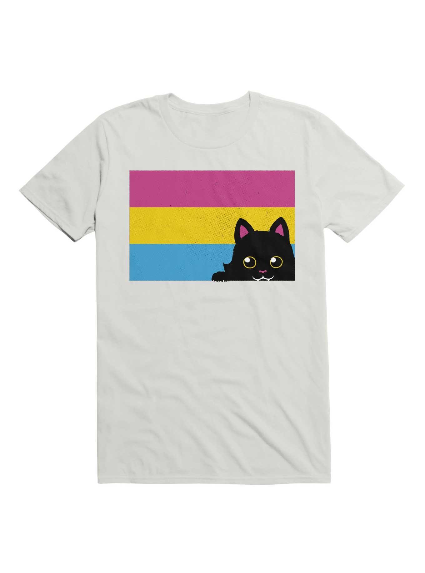 Peeking Cat Pan Flag T-Shirt, WHITE, hi-res