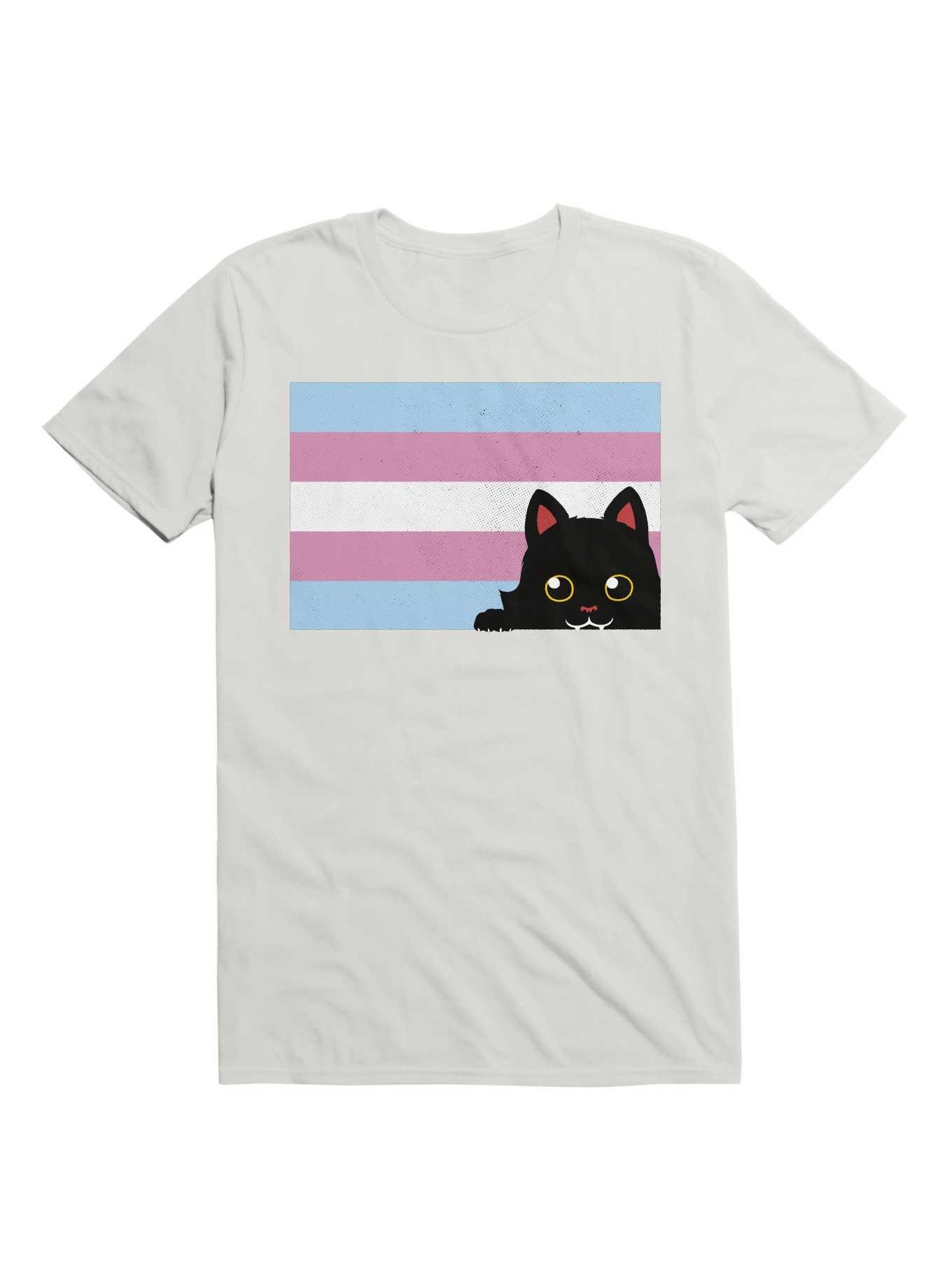 Peeking Cat Trans Flag T-Shirt, WHITE, hi-res