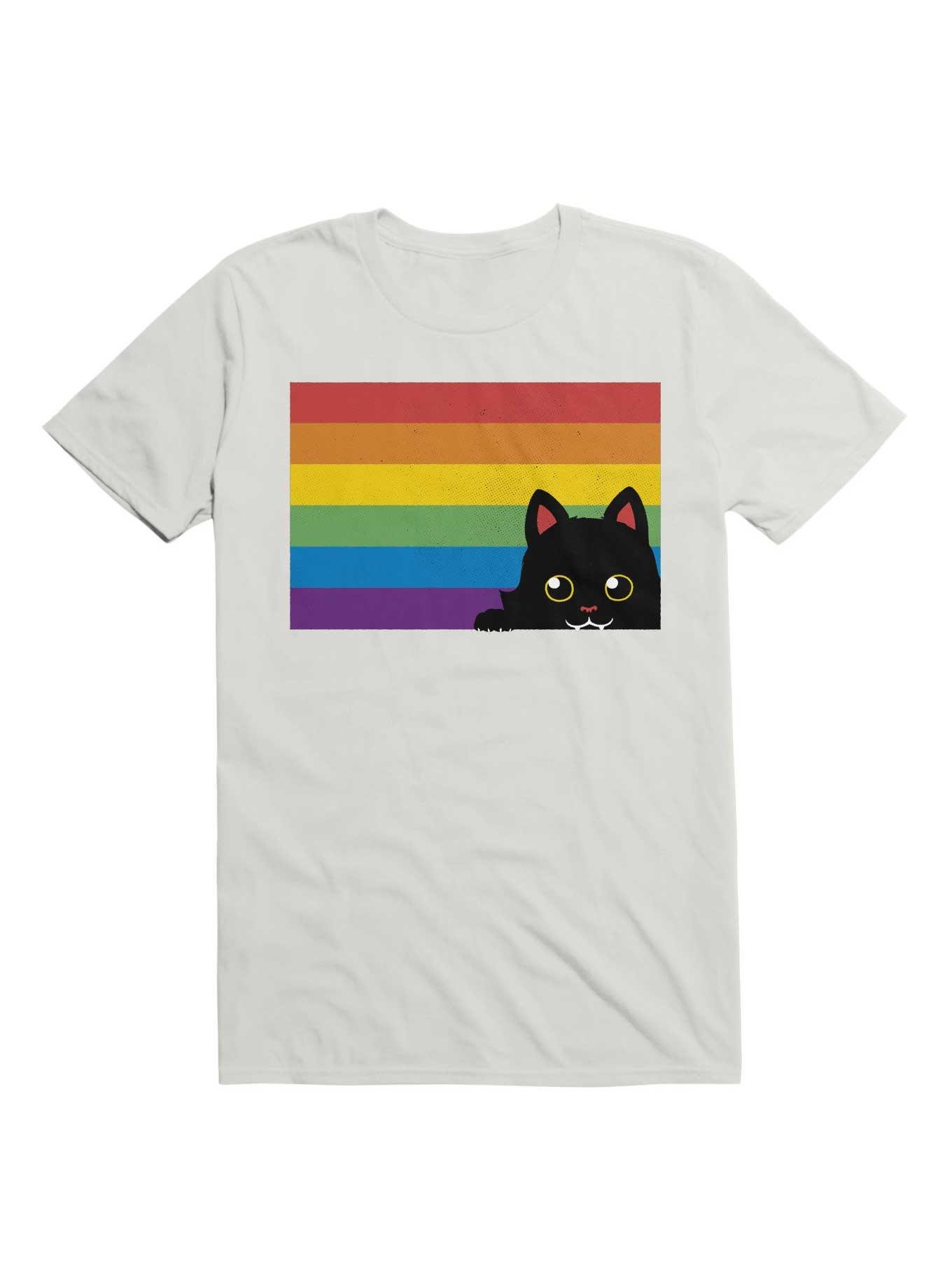 Peeking Cat Rainbow Pride Flag T-Shirt, WHITE, hi-res
