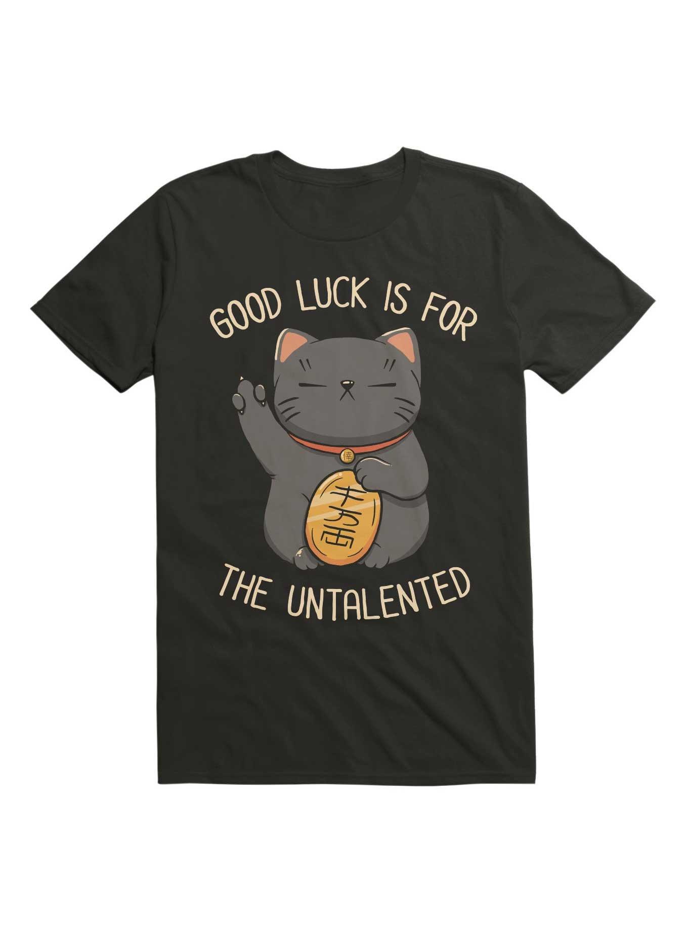 Good Luck Is For The Untalented Neko Cat T-Shirt, BLACK, hi-res