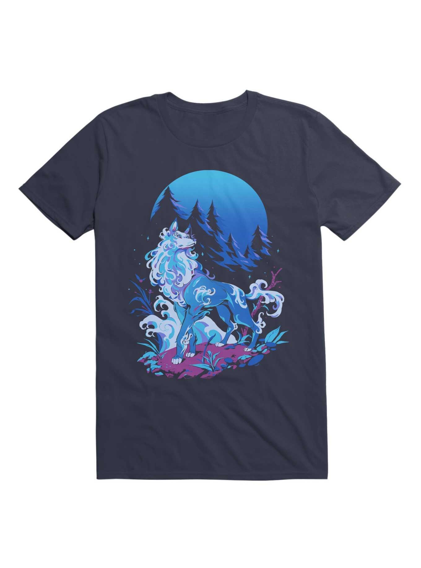 Spiritual Aqua Wolf T-Shirt, NAVY, hi-res