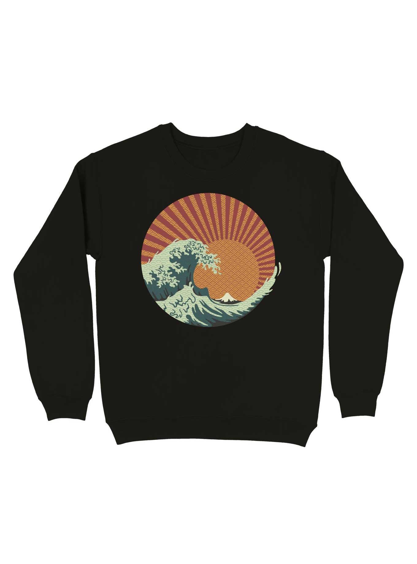 Kanagawa Wave Japanese Patterns Sweatshirt, BLACK, hi-res