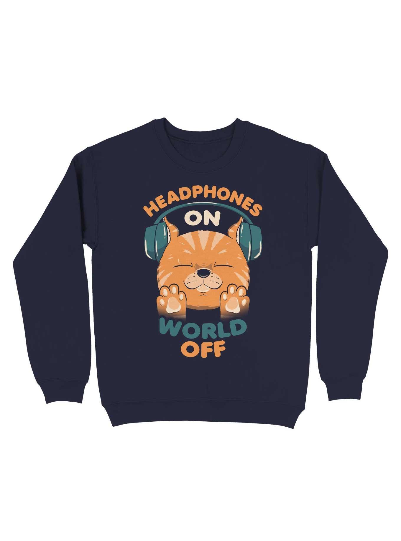 Music Cat Headphones On World Off Sweatshirt, , hi-res