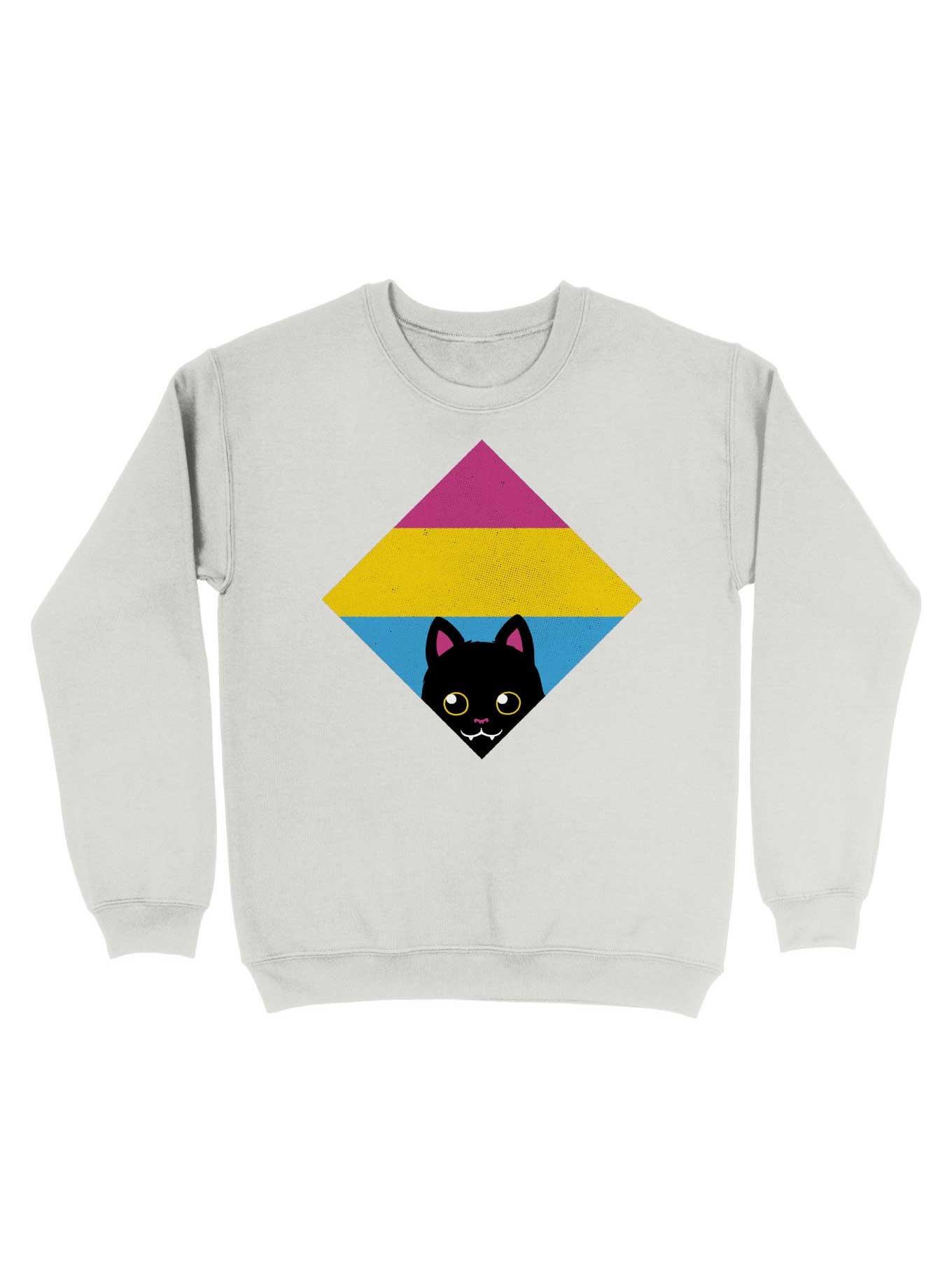 Peeking Cat Pan Square Flag Sweatshirt, WHITE, hi-res