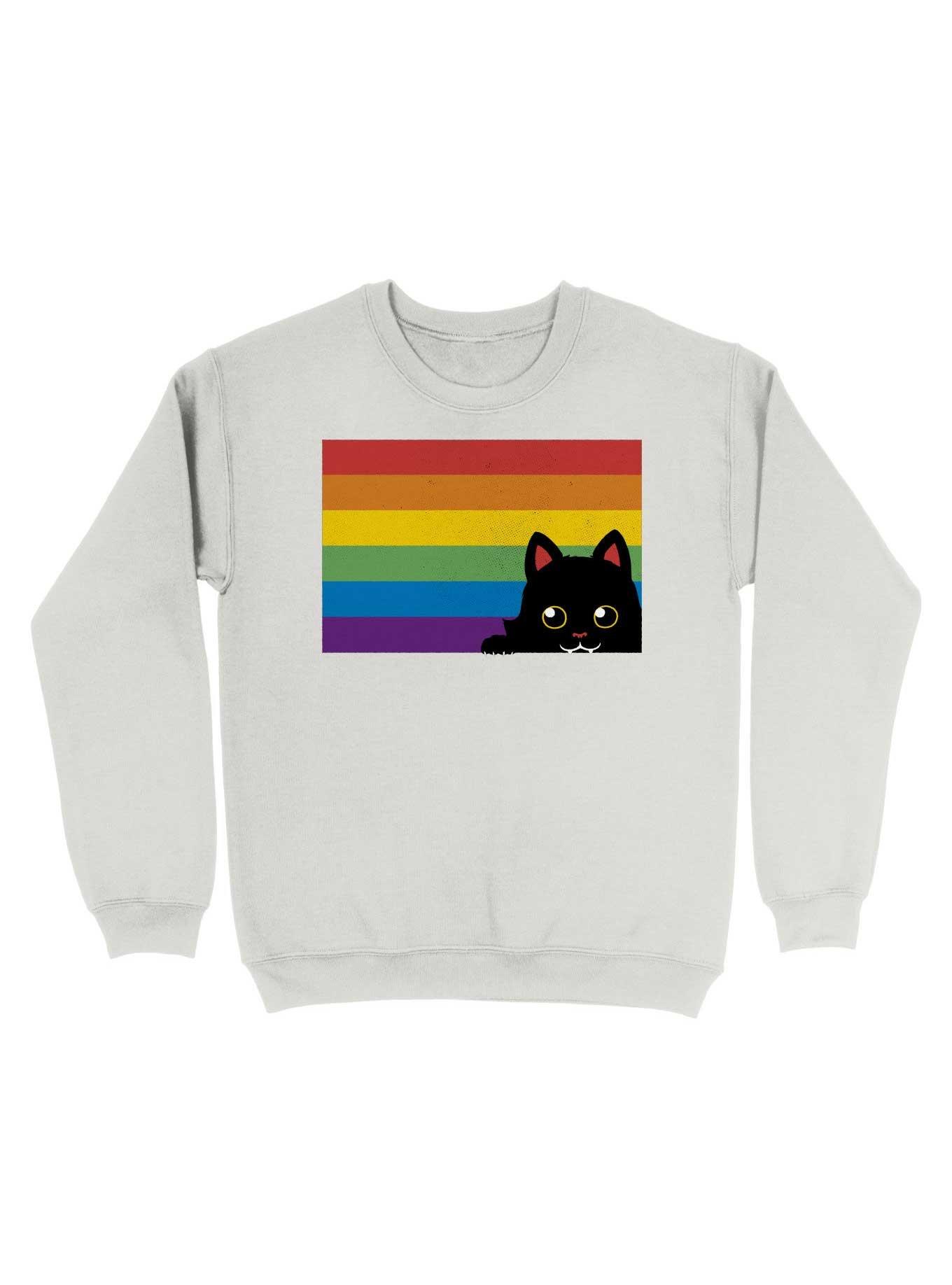 Peeking Cat Rainbow Pride Flag Sweatshirt, WHITE, hi-res