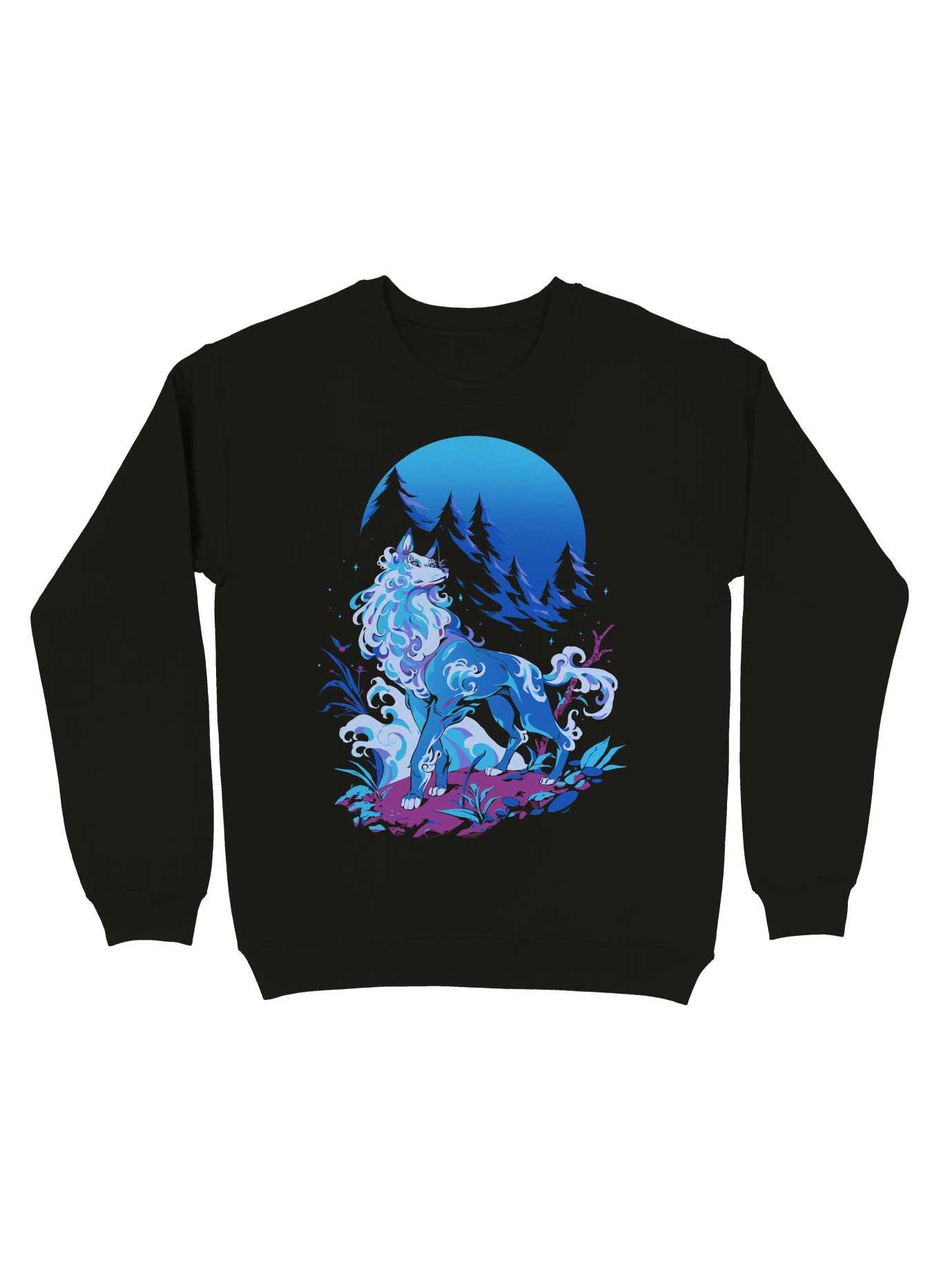 Spiritual Aqua Wolf Sweatshirt, BLACK, hi-res