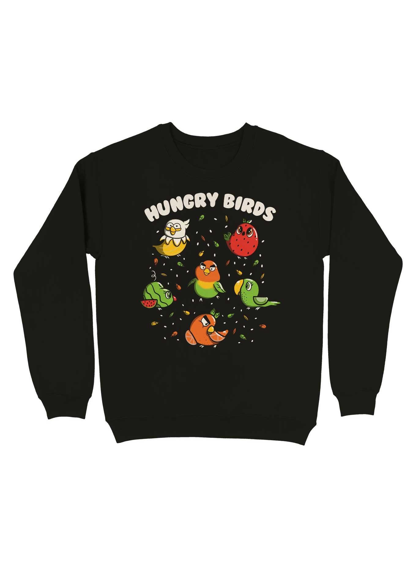 Hungry Birds Fruit Parrots Sweatshirt, BLACK, hi-res