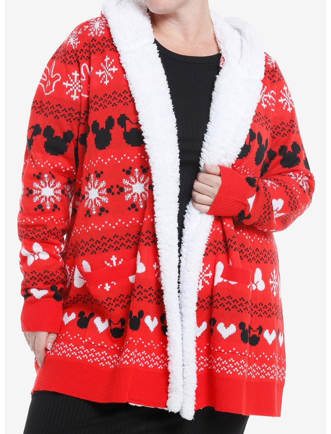 Disney Mickey Mouse & Minnie Mouse Fair Isle Sherpa Girls Open Cardigan Plus Size, MULTI, hi-res