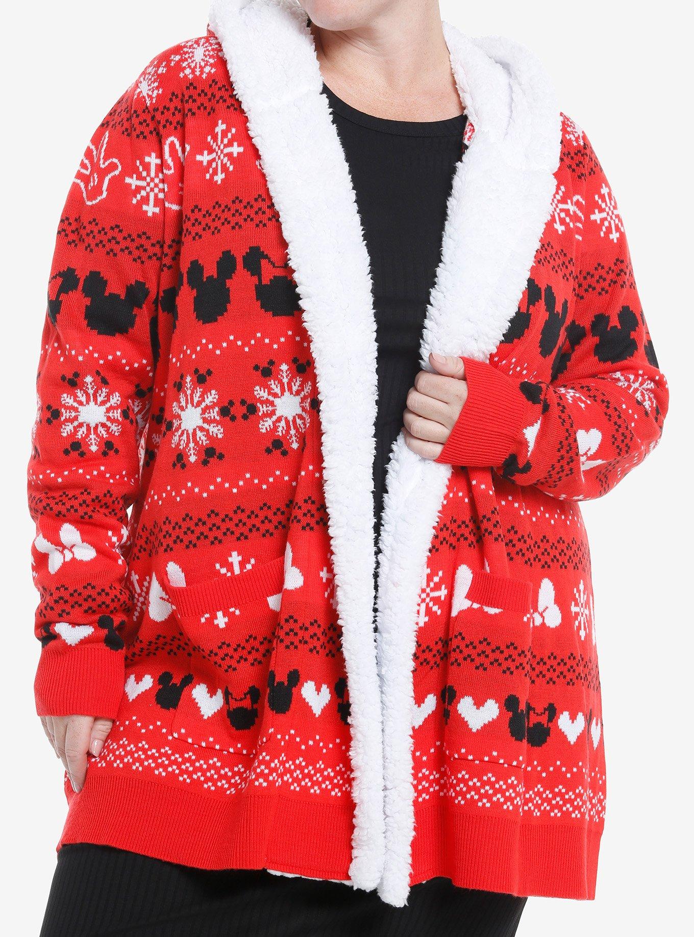 Disney Mickey Mouse & Minnie Mouse Fair Isle Sherpa Girls Open Cardigan Plus Size, , hi-res