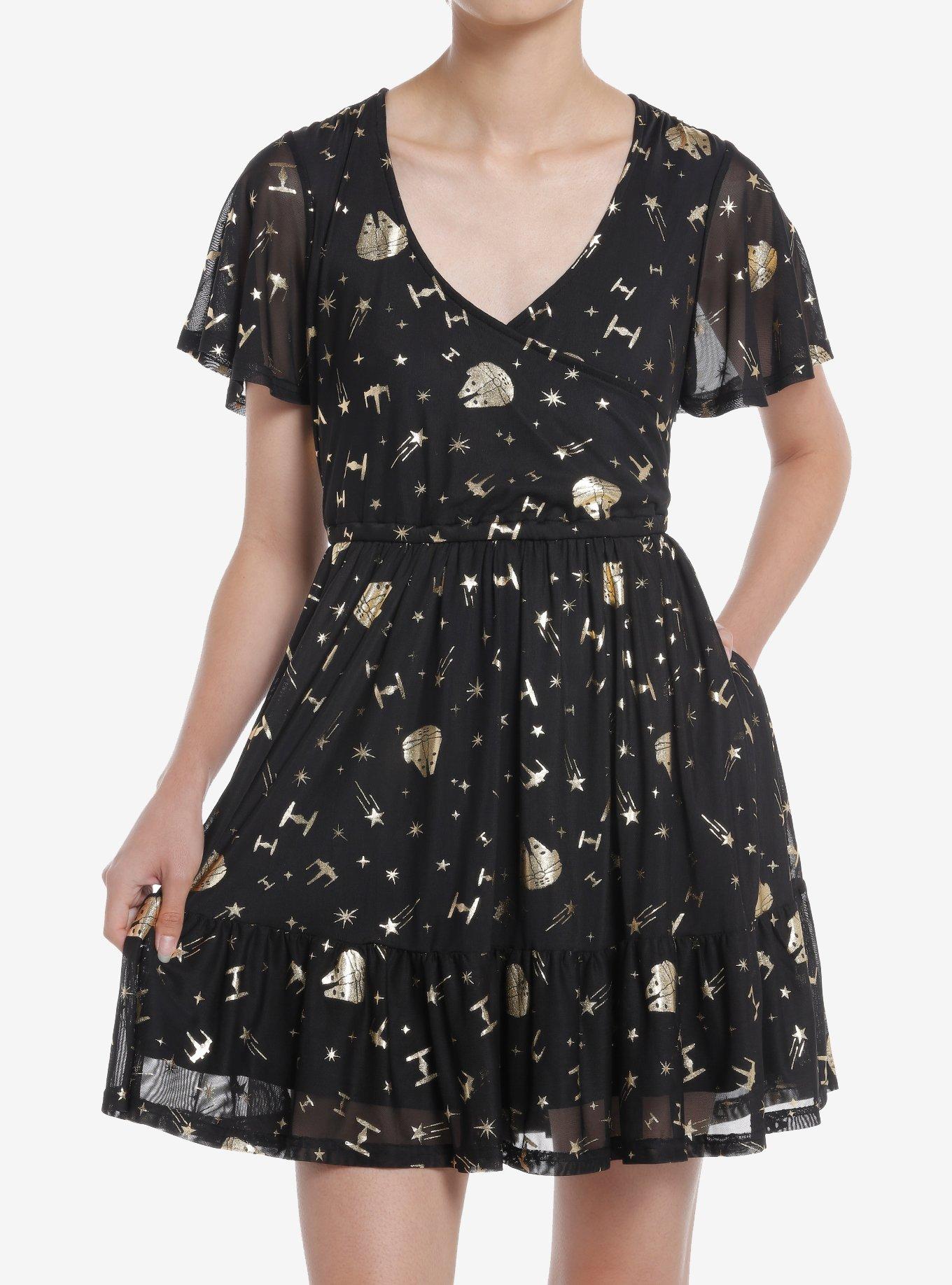 Star Wars Metallic Foil Flutter Dress, GOLD, hi-res