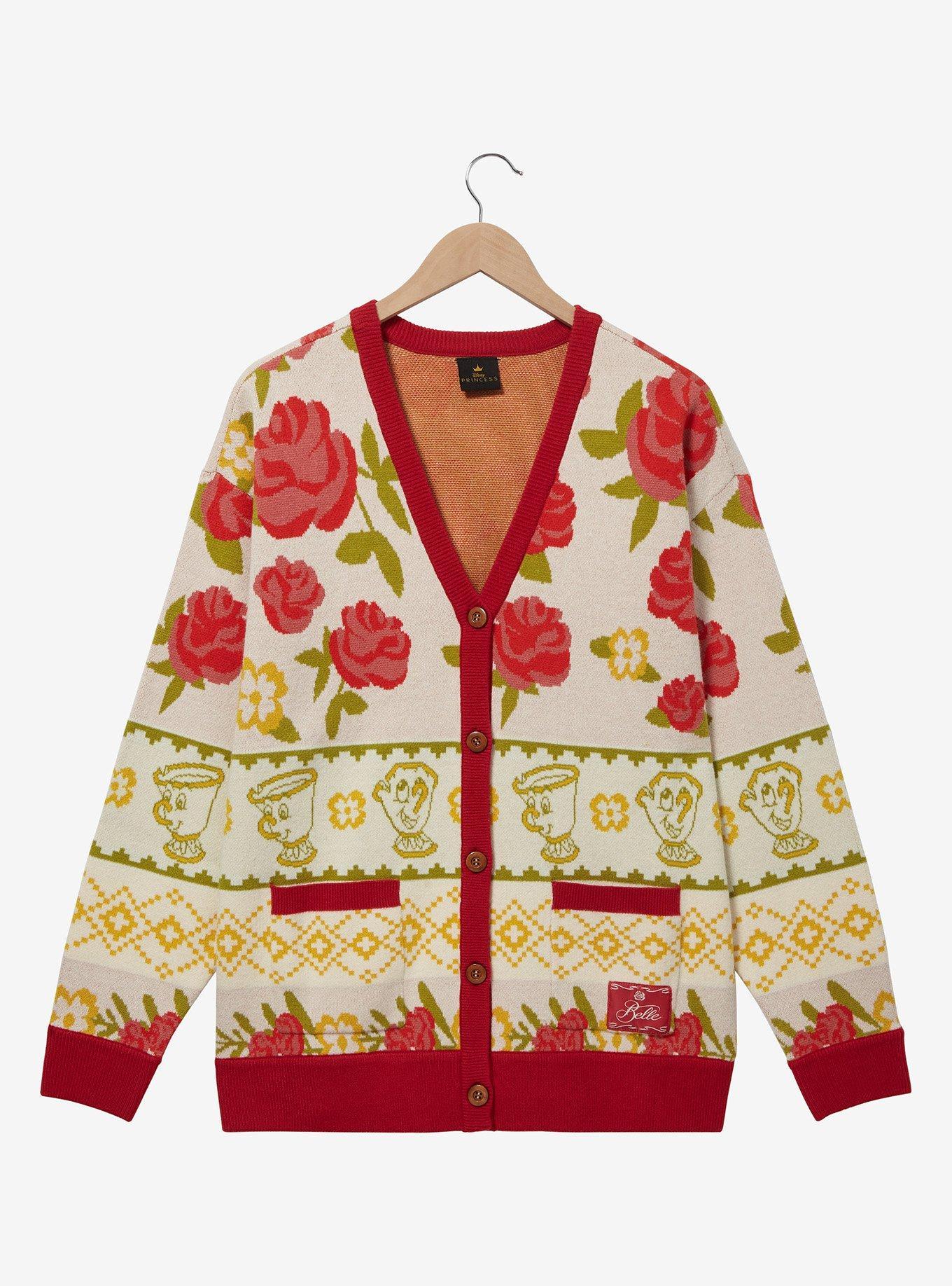 Disney Beauty and The Beast Rose Patterned Women's Cardigan - BoxLunch Exclusive, BEIGE, hi-res