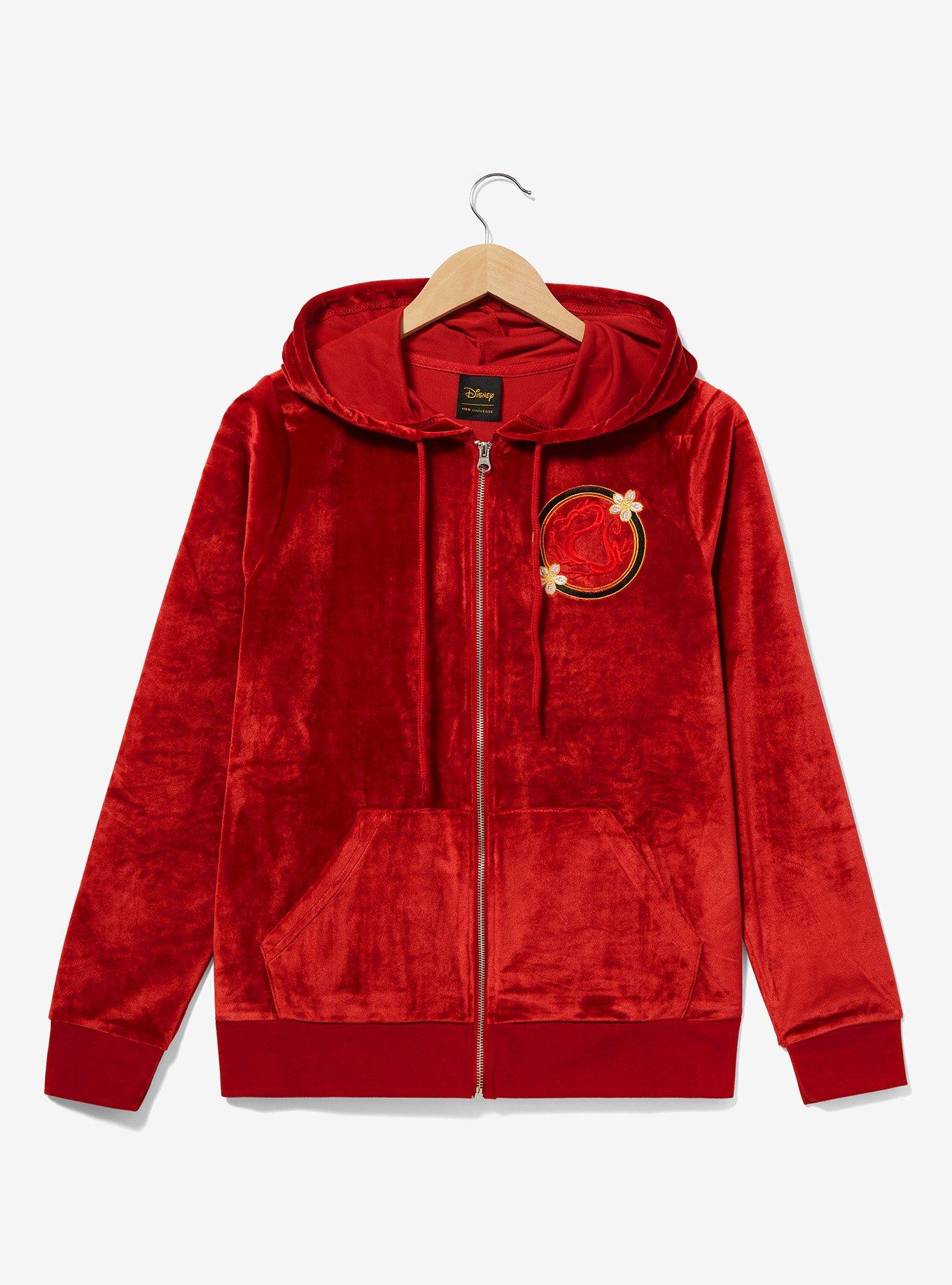 Disney Mulan Red Velour Women's Zip Hoodie - BoxLunch Exclusive, RED, hi-res