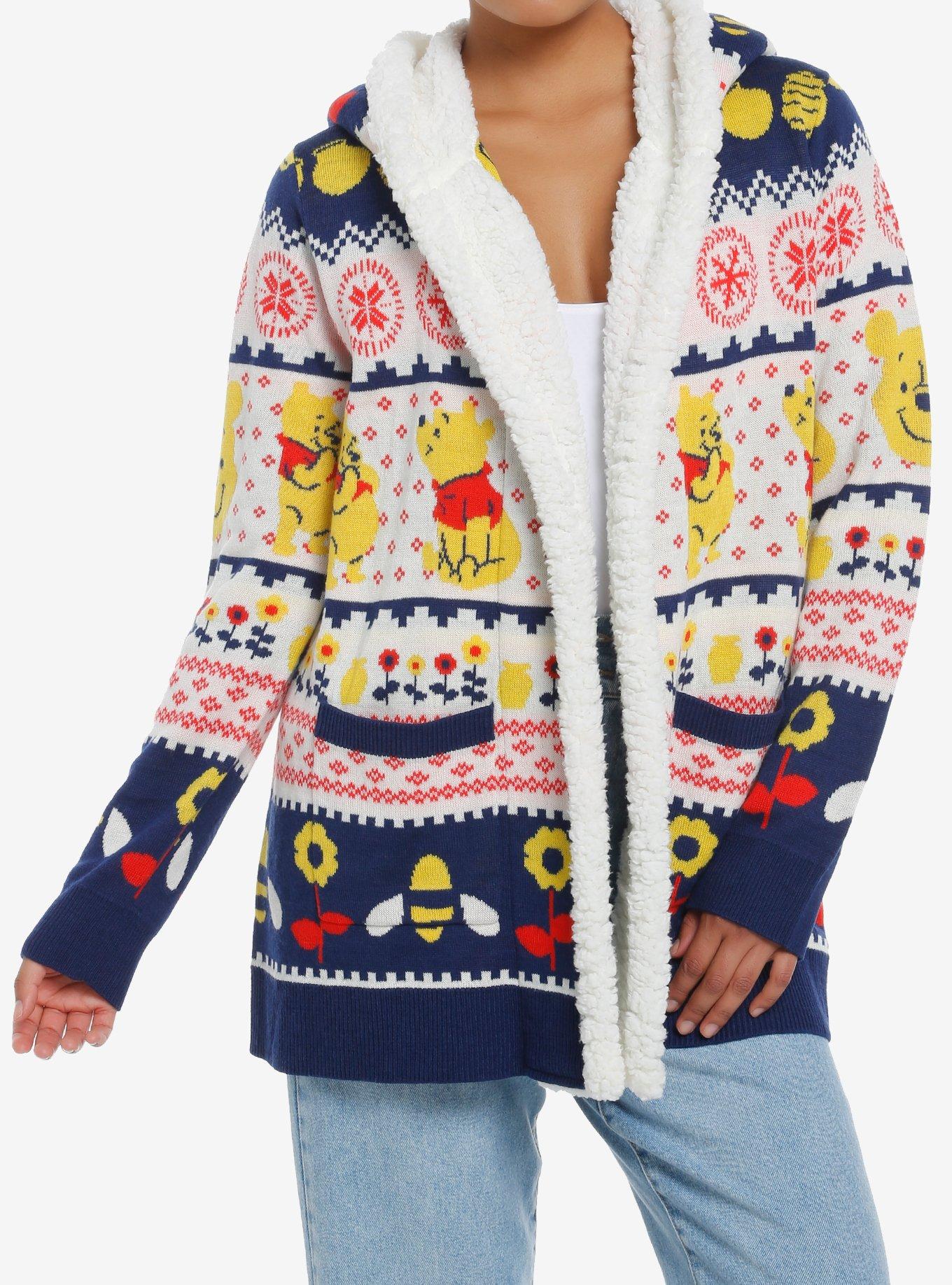 Disney Winnie The Pooh Fair Isle Sherpa Girls Open Cardigan, , hi-res