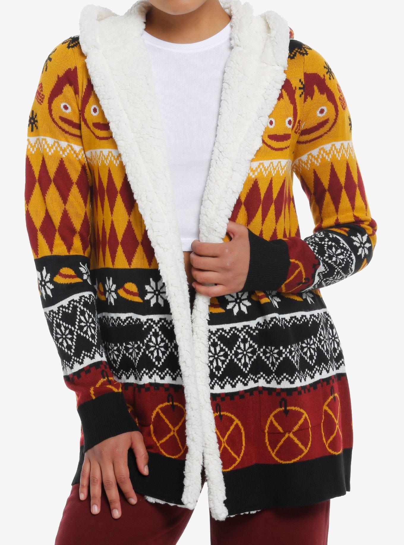 Studio Ghibli Howl's Moving Castle Calcifer Fair Isle Sherpa Girls Open Cardigan, MULTI, hi-res