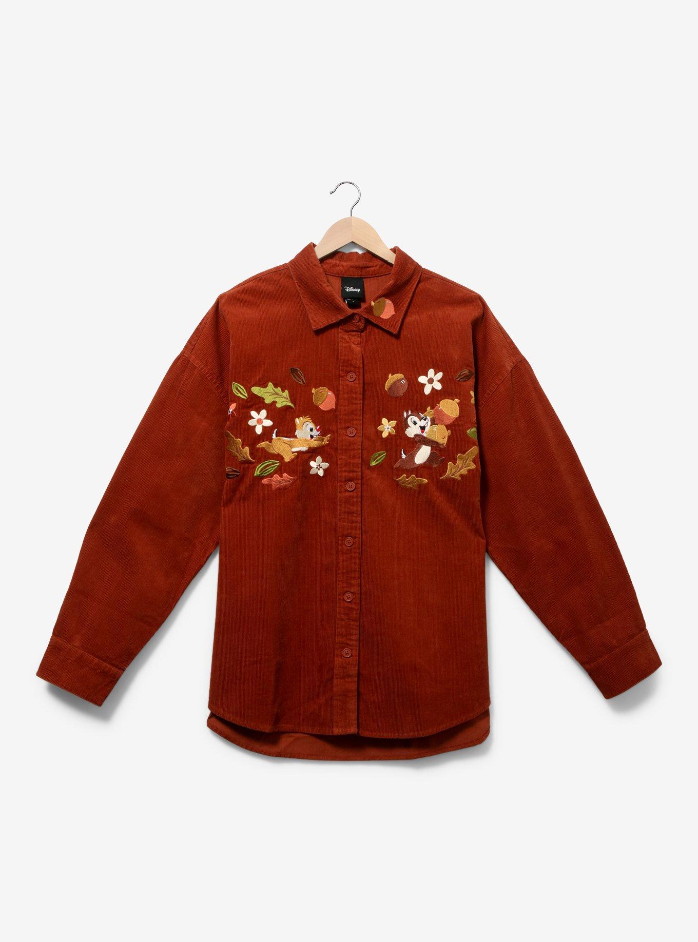 Disney Chip & Dale Fall Foliage Corduroy Women's Plus Size Button-Up Top - BoxLunch Exclusive, , hi-res